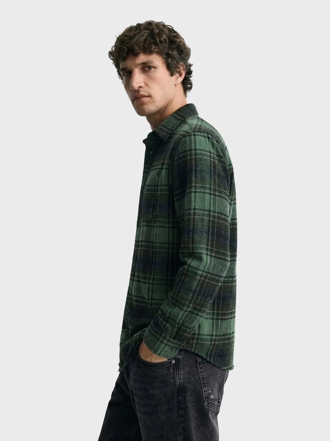 Men's Green Slim Fit Checked Casual Shirt - Image 4