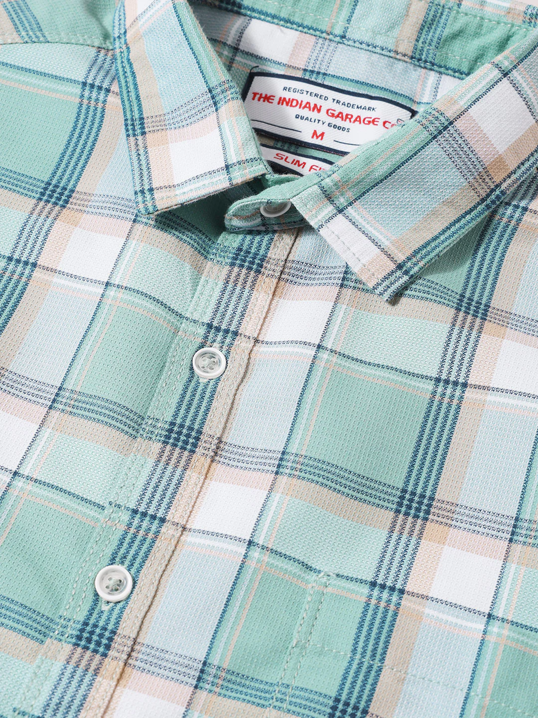 Men's Green Slim Fit Checked Casual Shirt - Image 3