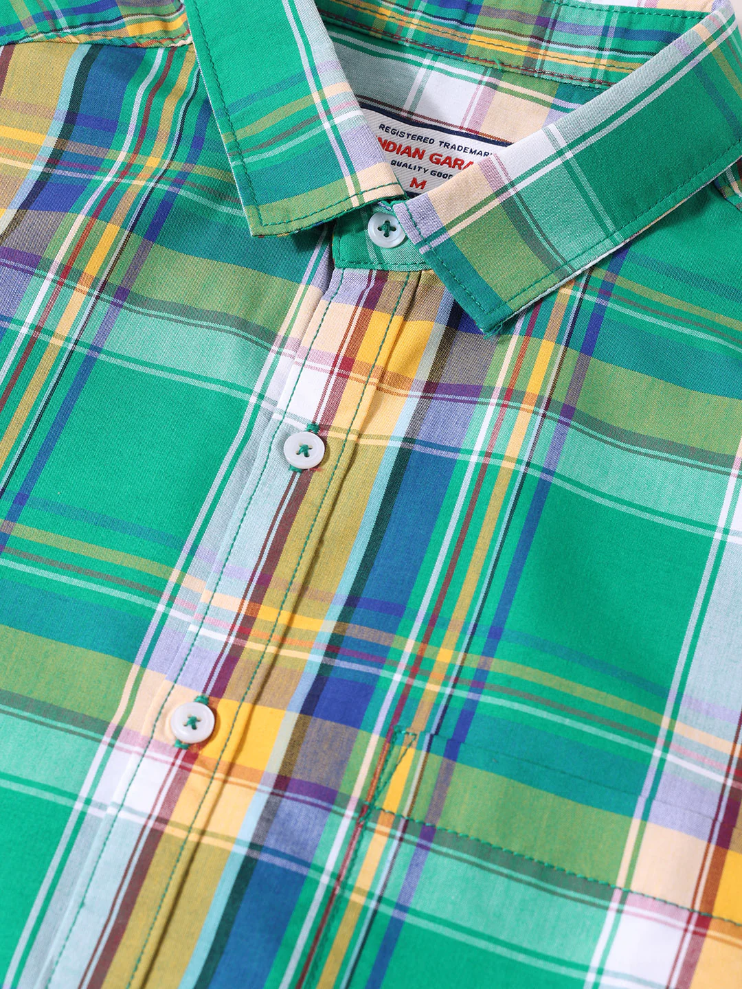 Men's Green Slim Fit Checked Casual Shirt - Image 3