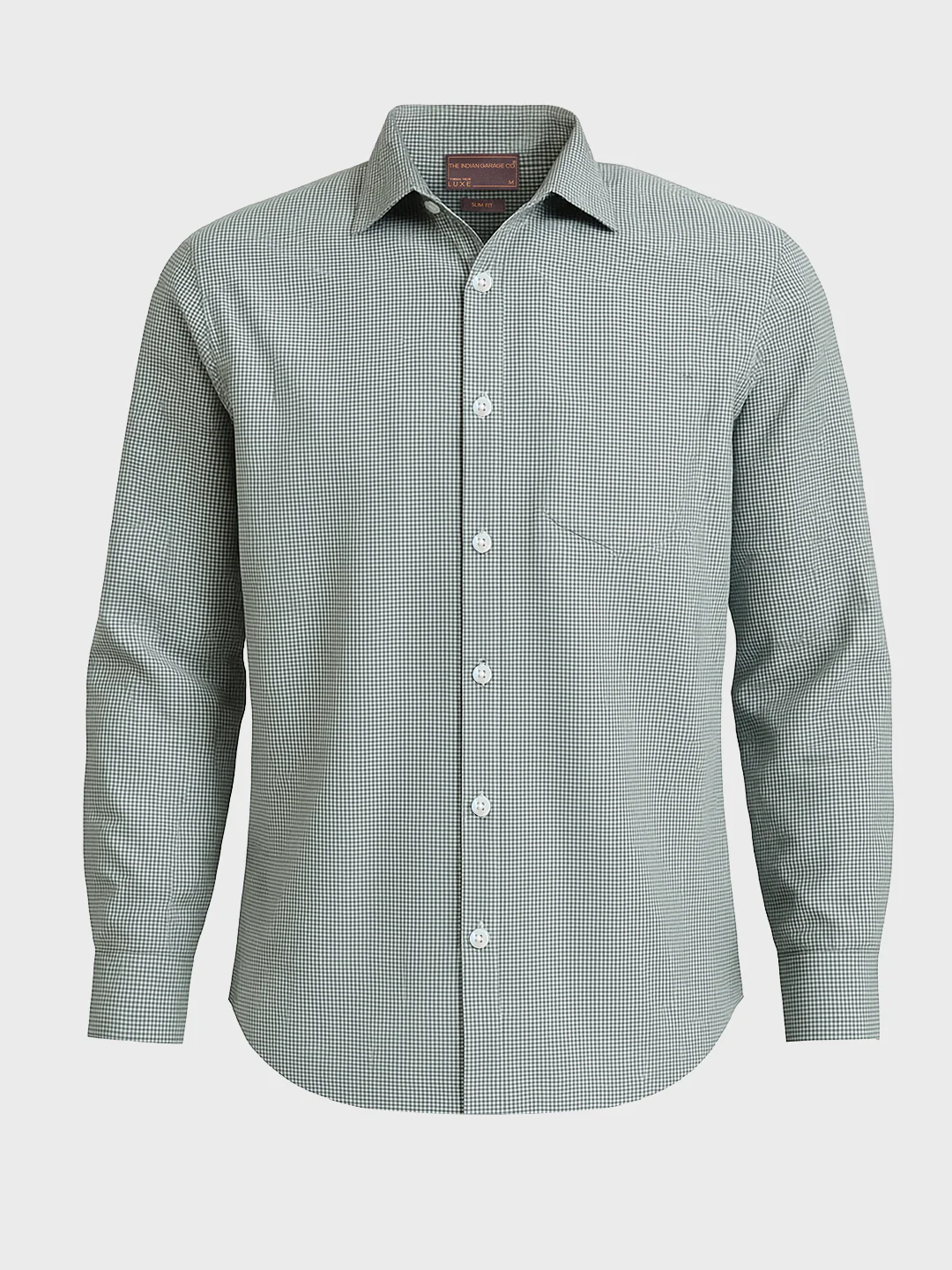 Men's Green Slim Fit Checked Formal Shirt - Image 3