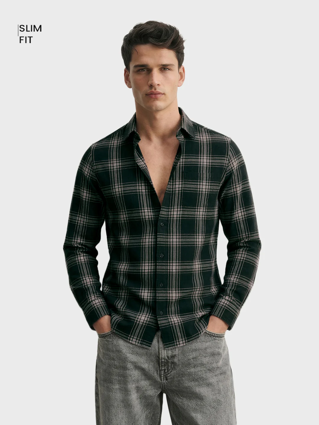 Men's Green Slim Fit Checkered Casual Shirt - Image 2
