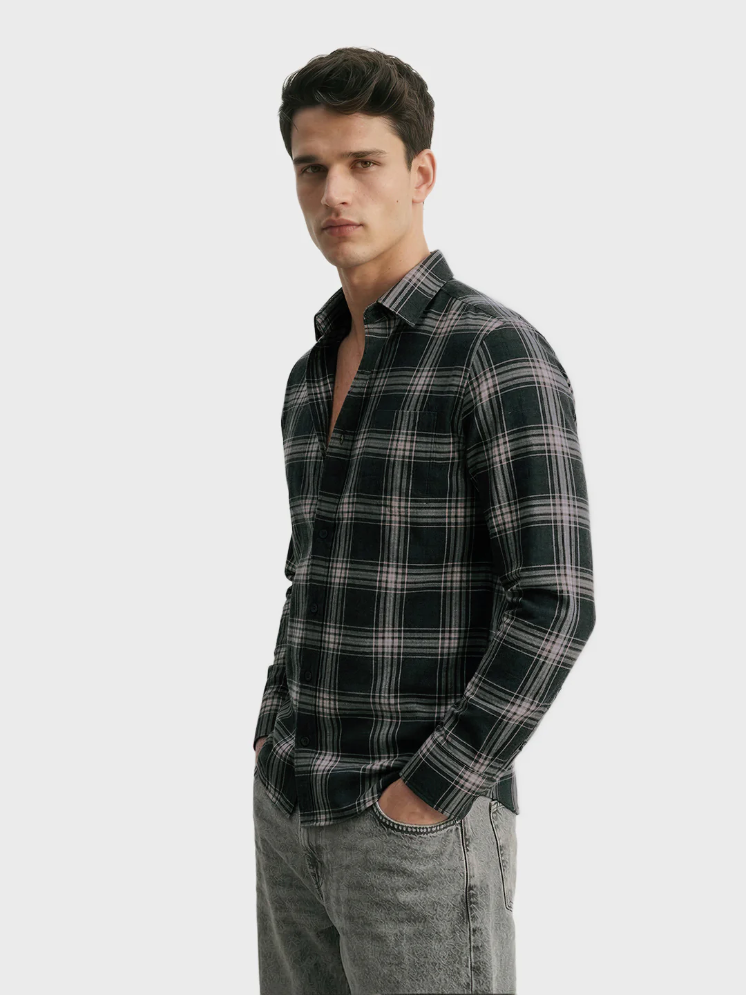 Men's Green Slim Fit Checkered Casual Shirt - Image 3