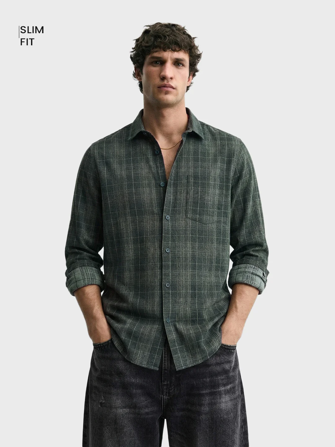 Men's Green Slim Fit Checkered Casual Shirt - Image 2