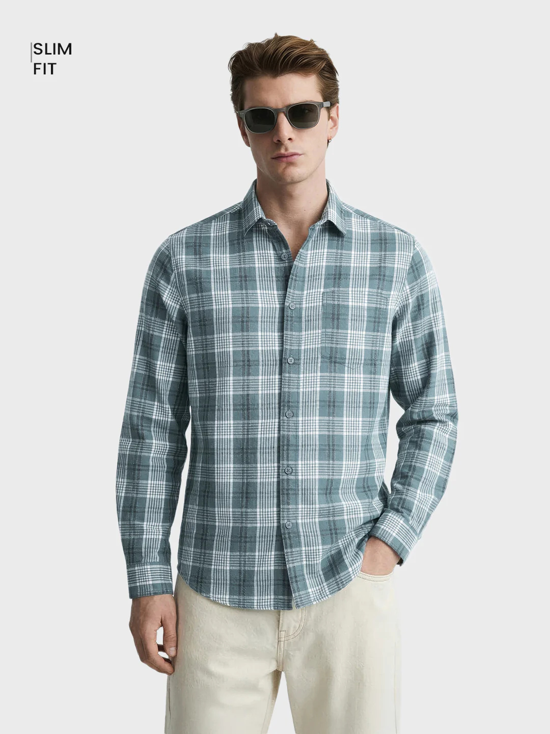 Men's Green Slim Fit Checkered Casual Shirt - Image 2