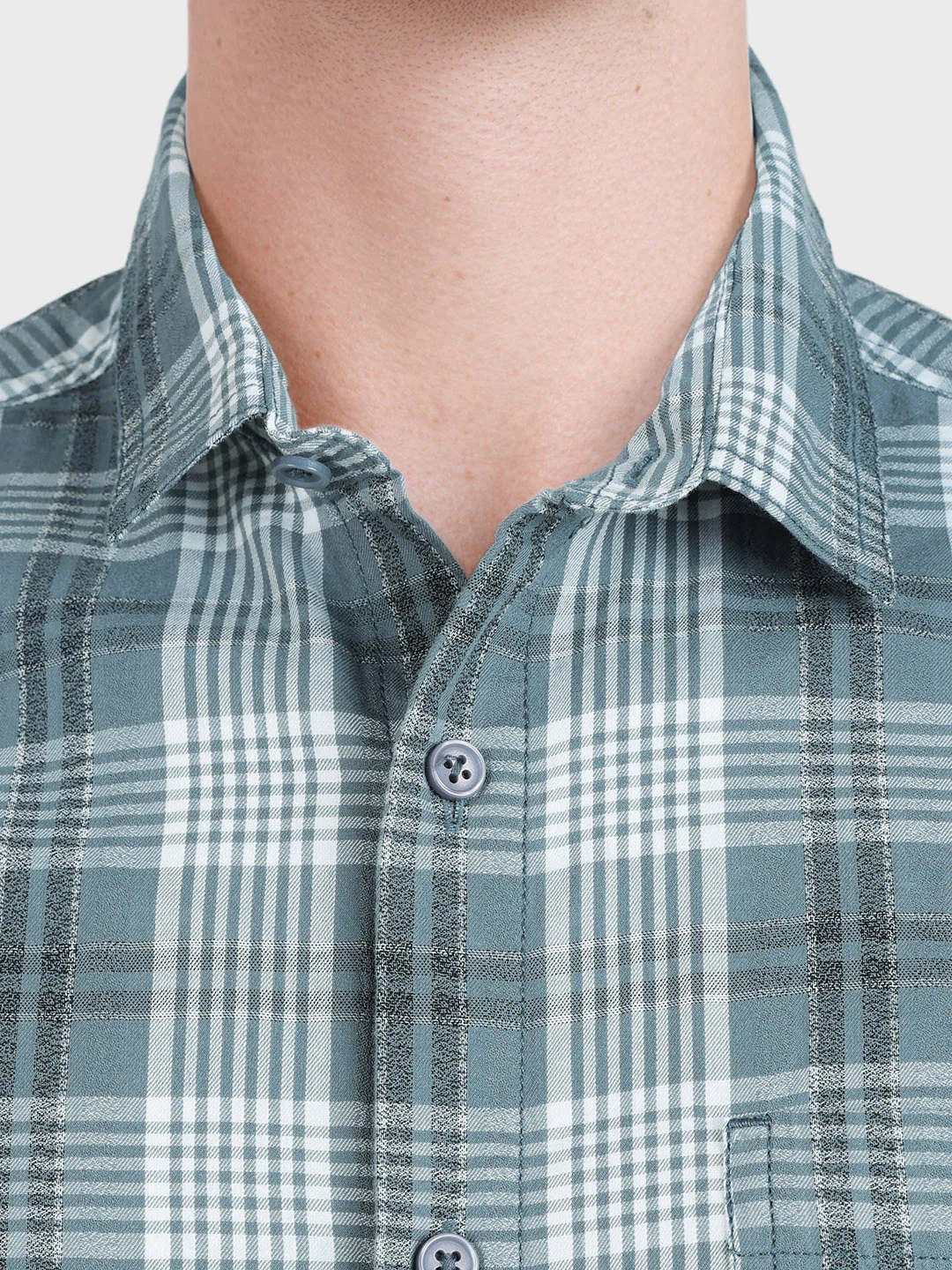 Men's Green Slim Fit Checkered Casual Shirt - Image 3
