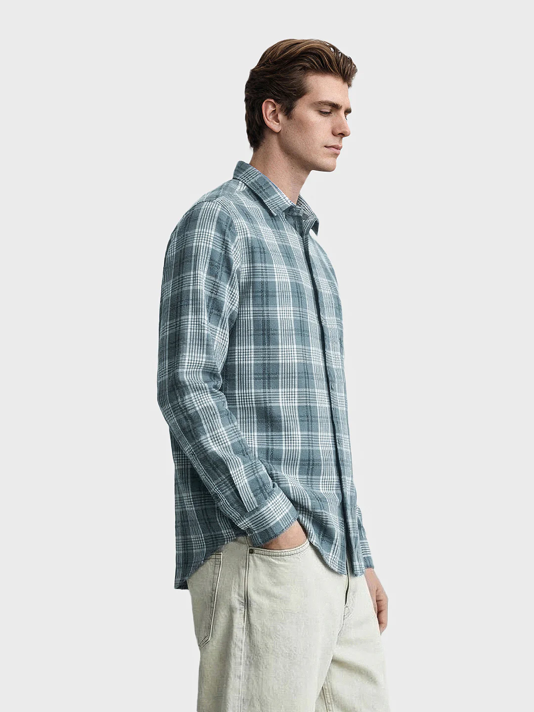 Men's Green Slim Fit Checkered Casual Shirt - Image 4