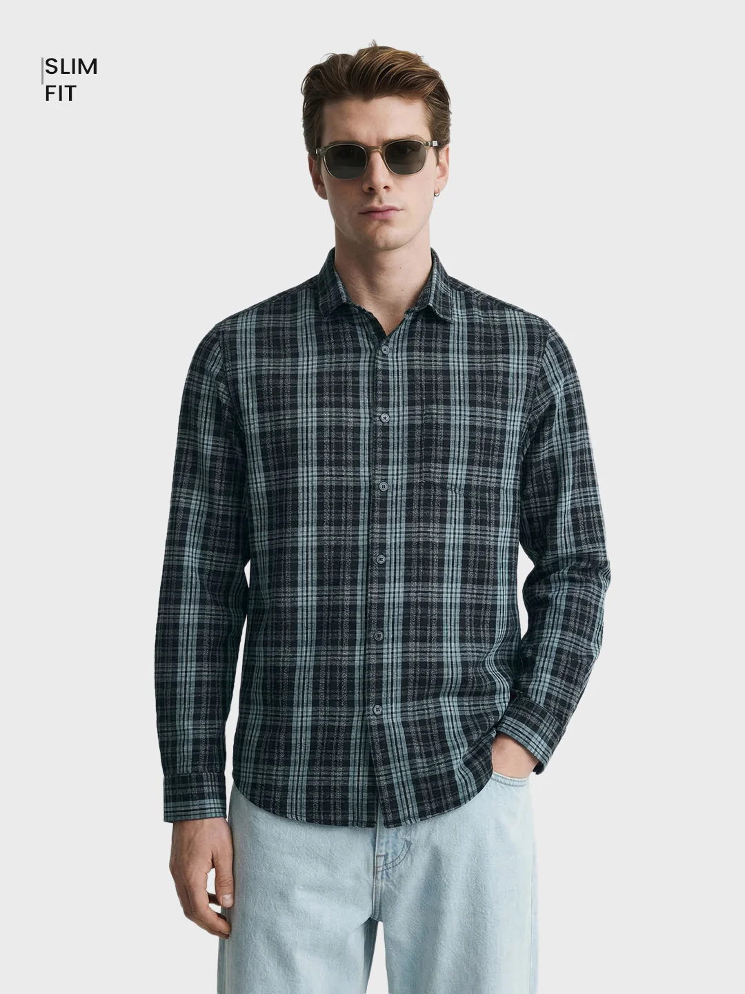 Men's Green Slim Fit Checkered Casual Shirt - Image 2
