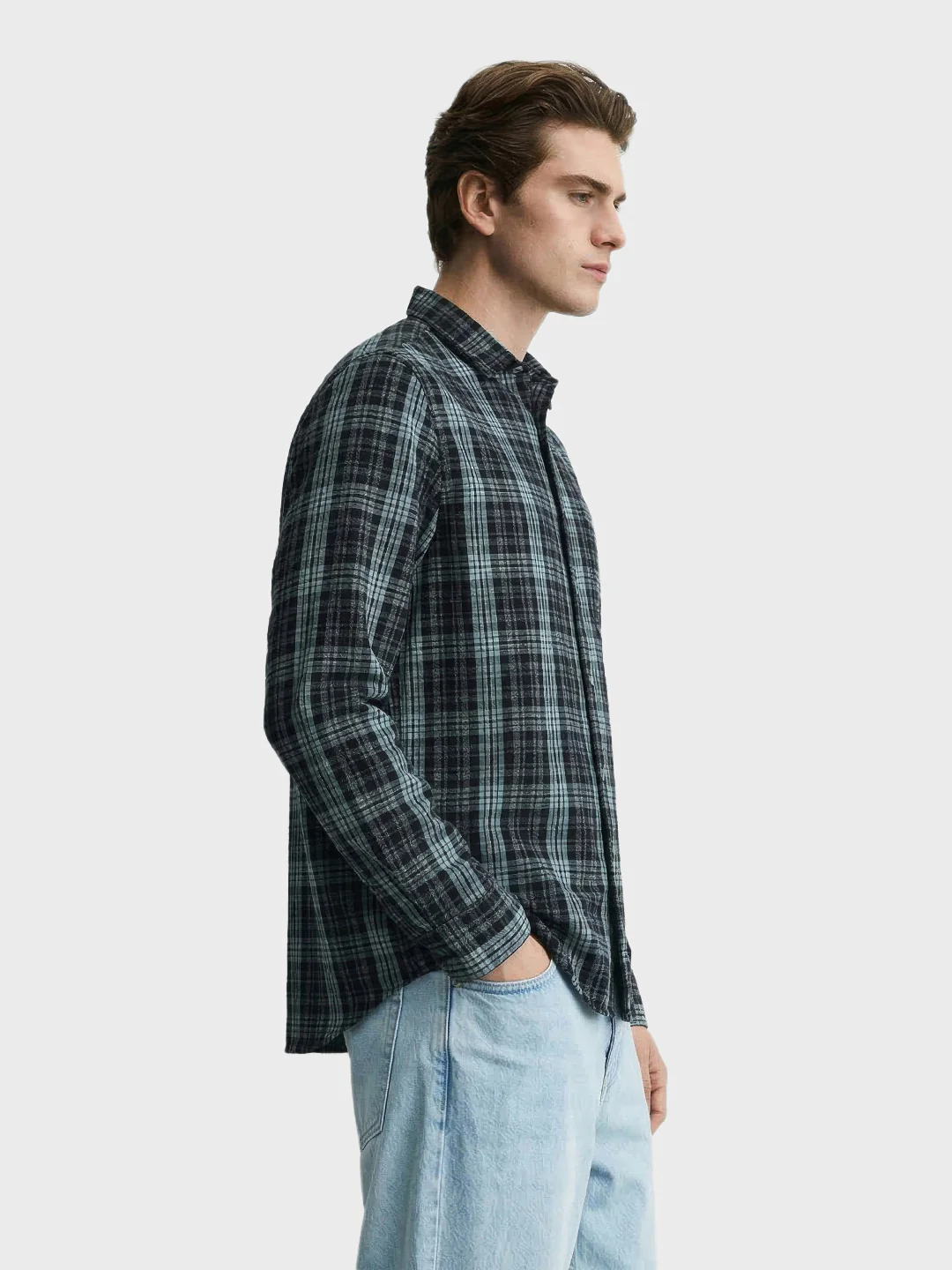 Men's Green Slim Fit Checkered Casual Shirt - Image 4