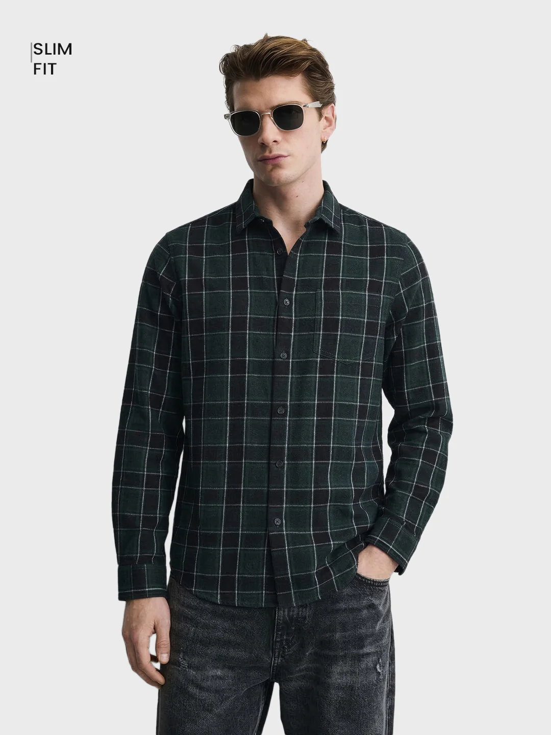 Men's Green Slim Fit Checkered Casual Shirt - Image 2
