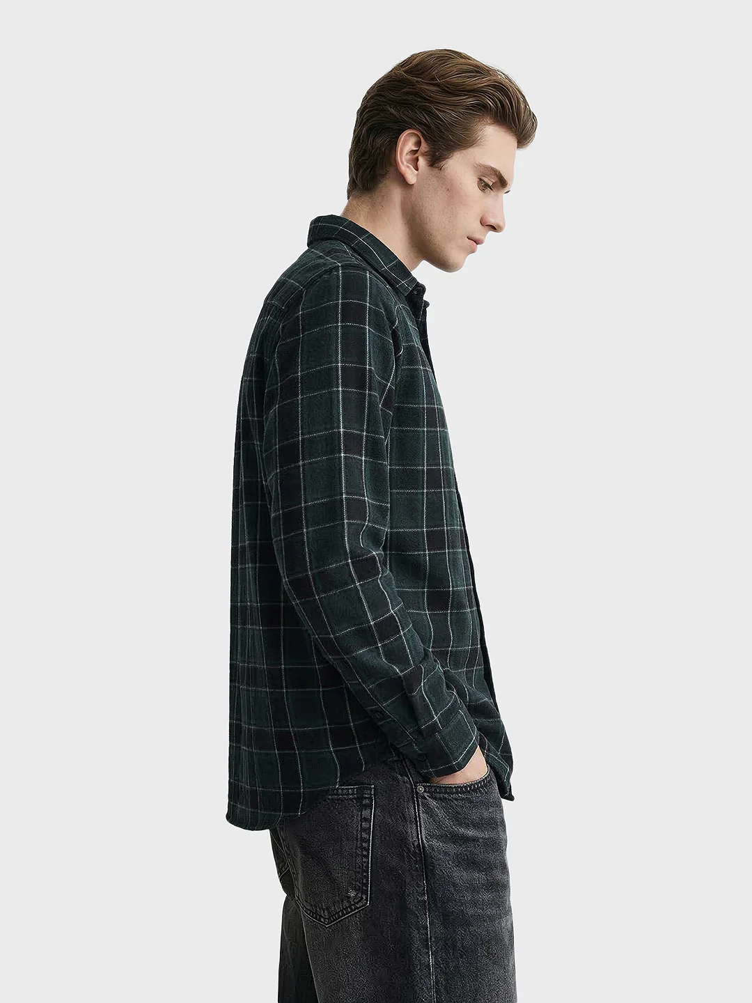 Men's Green Slim Fit Checkered Casual Shirt - Image 4