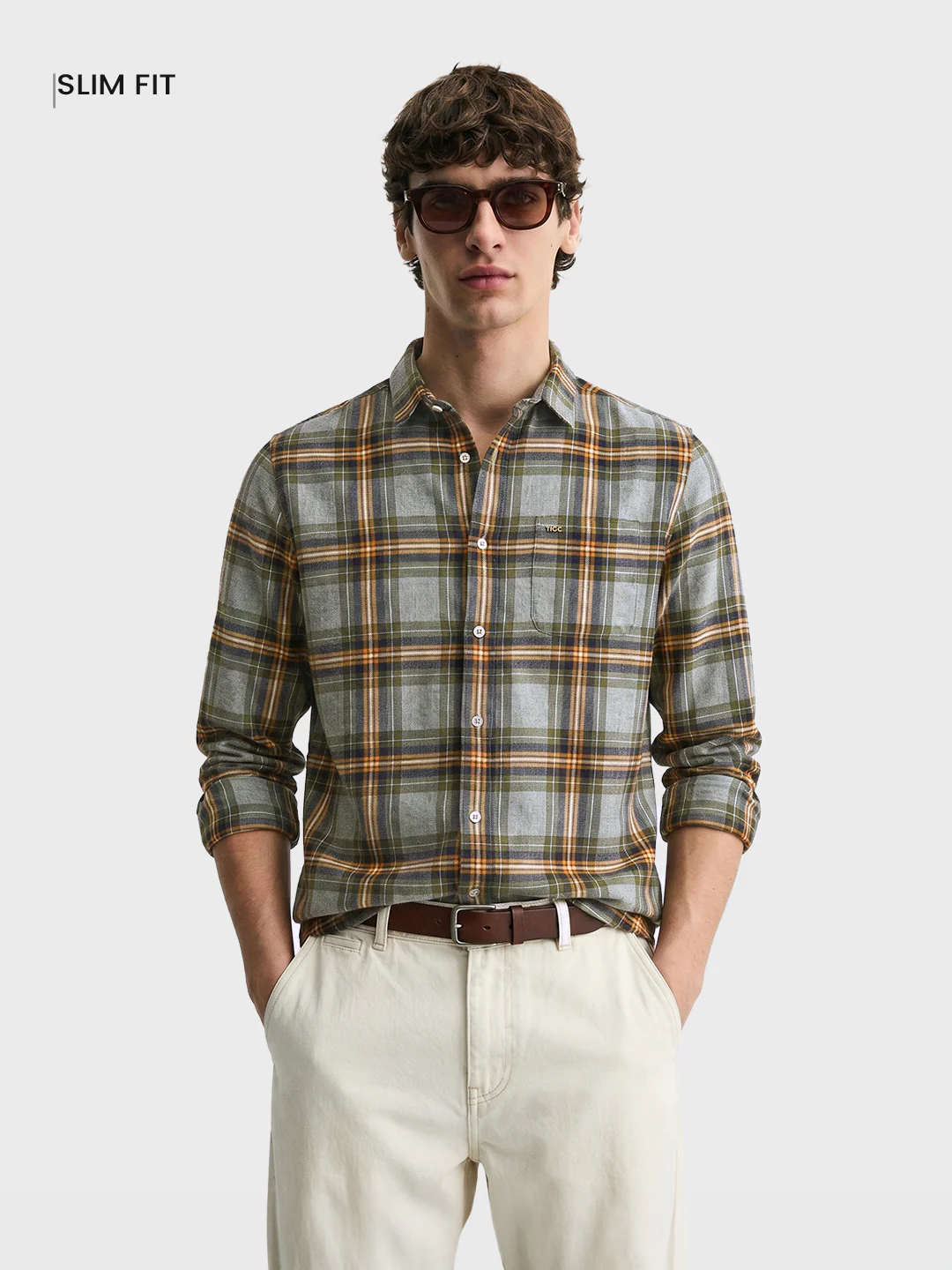 Men's Green Slim Fit Checkered Casual Shirt - Image 2