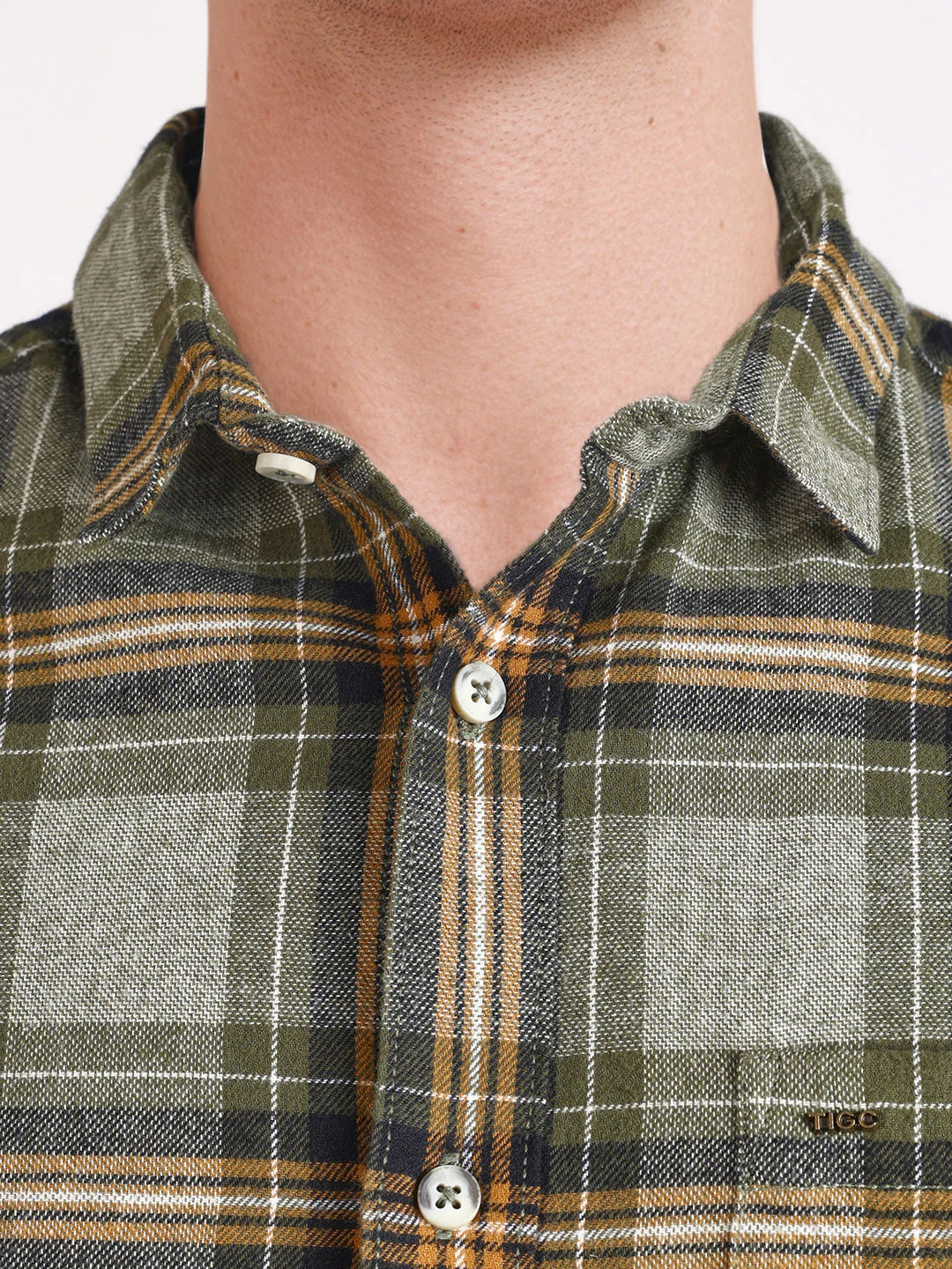 Men's Green Slim Fit Checkered Casual Shirt - Image 3