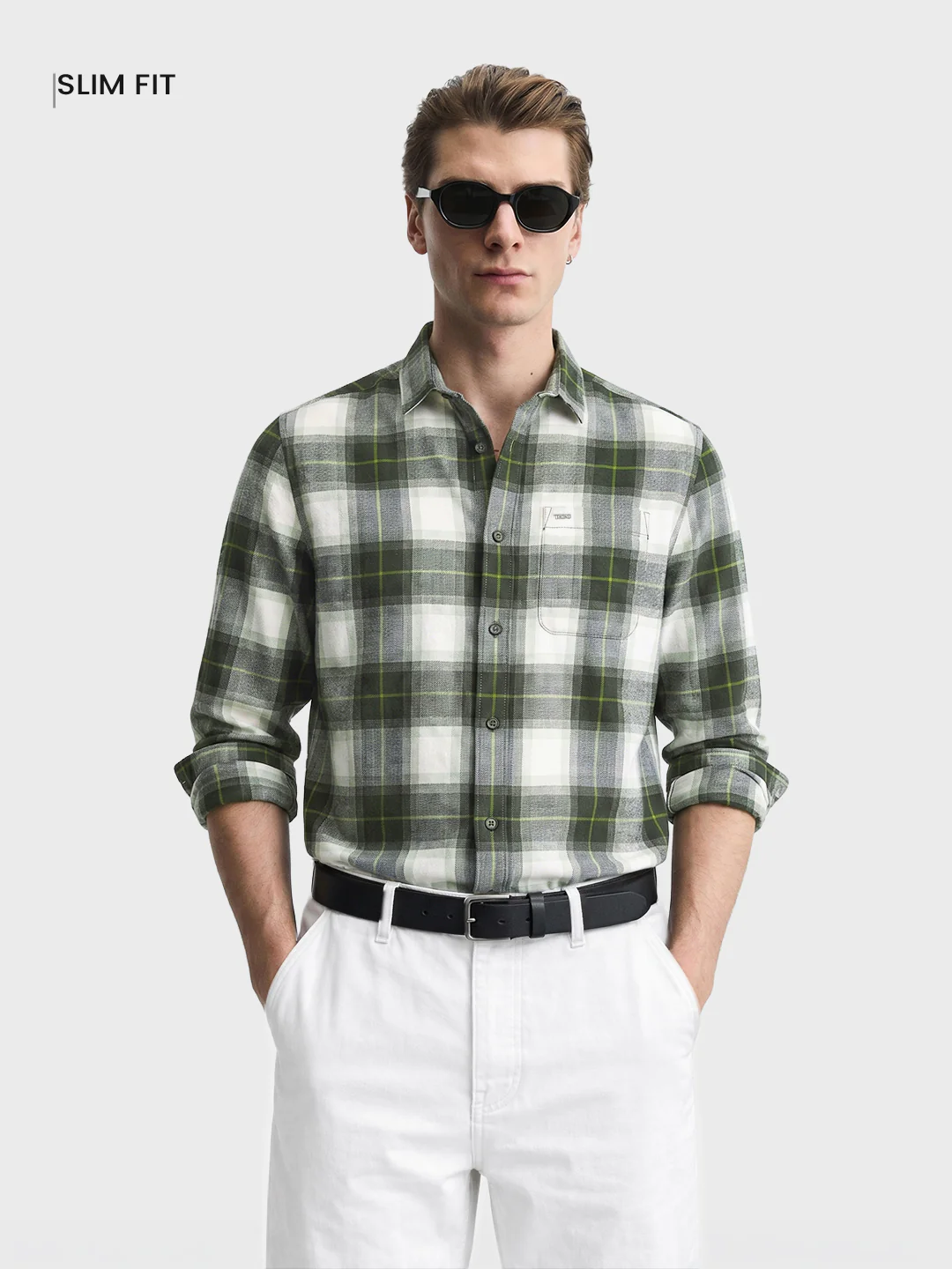 Men's Green Slim Fit Checkered Casual Shirt - Image 2