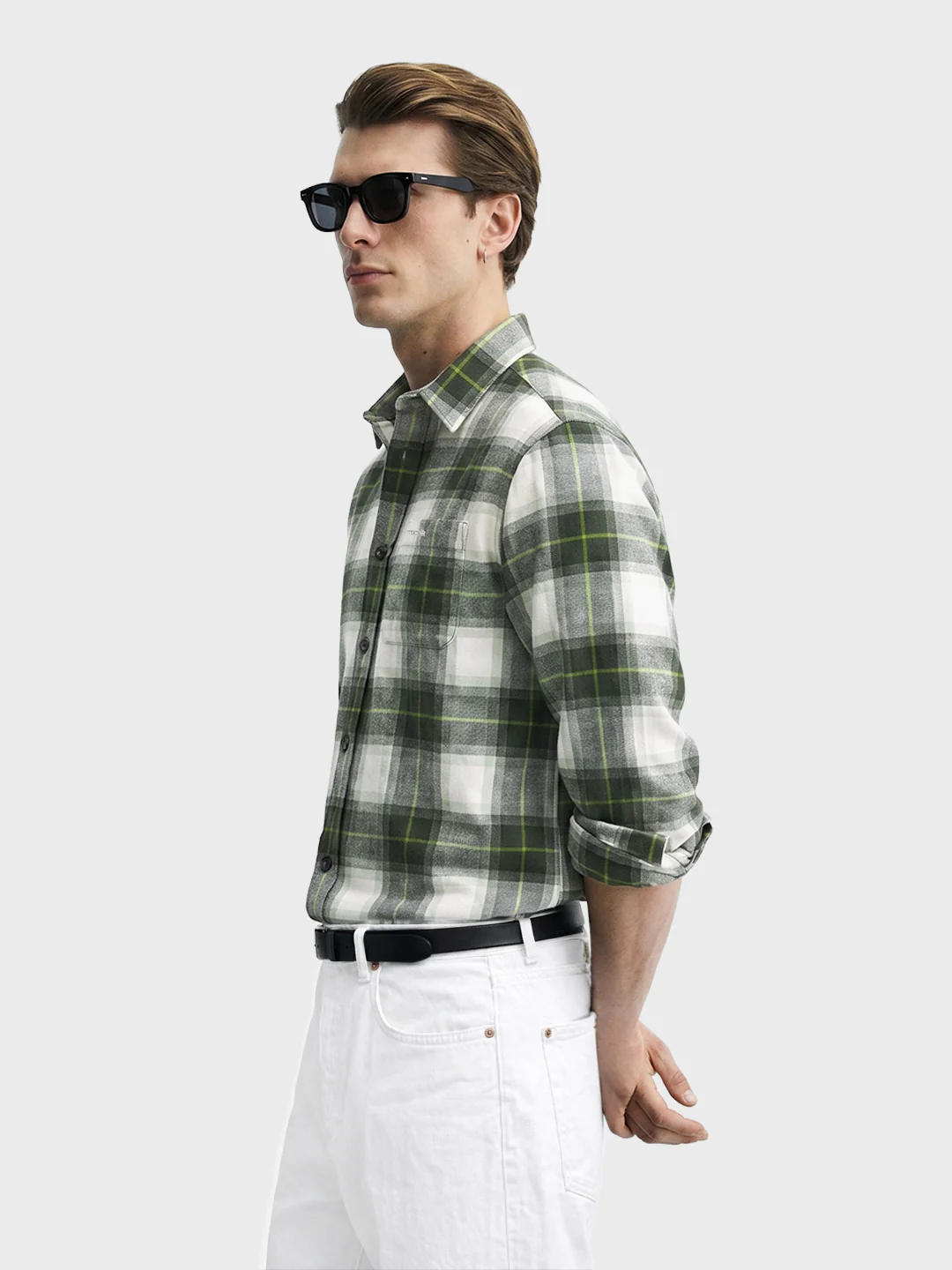 Men's Green Slim Fit Checkered Casual Shirt - Image 4