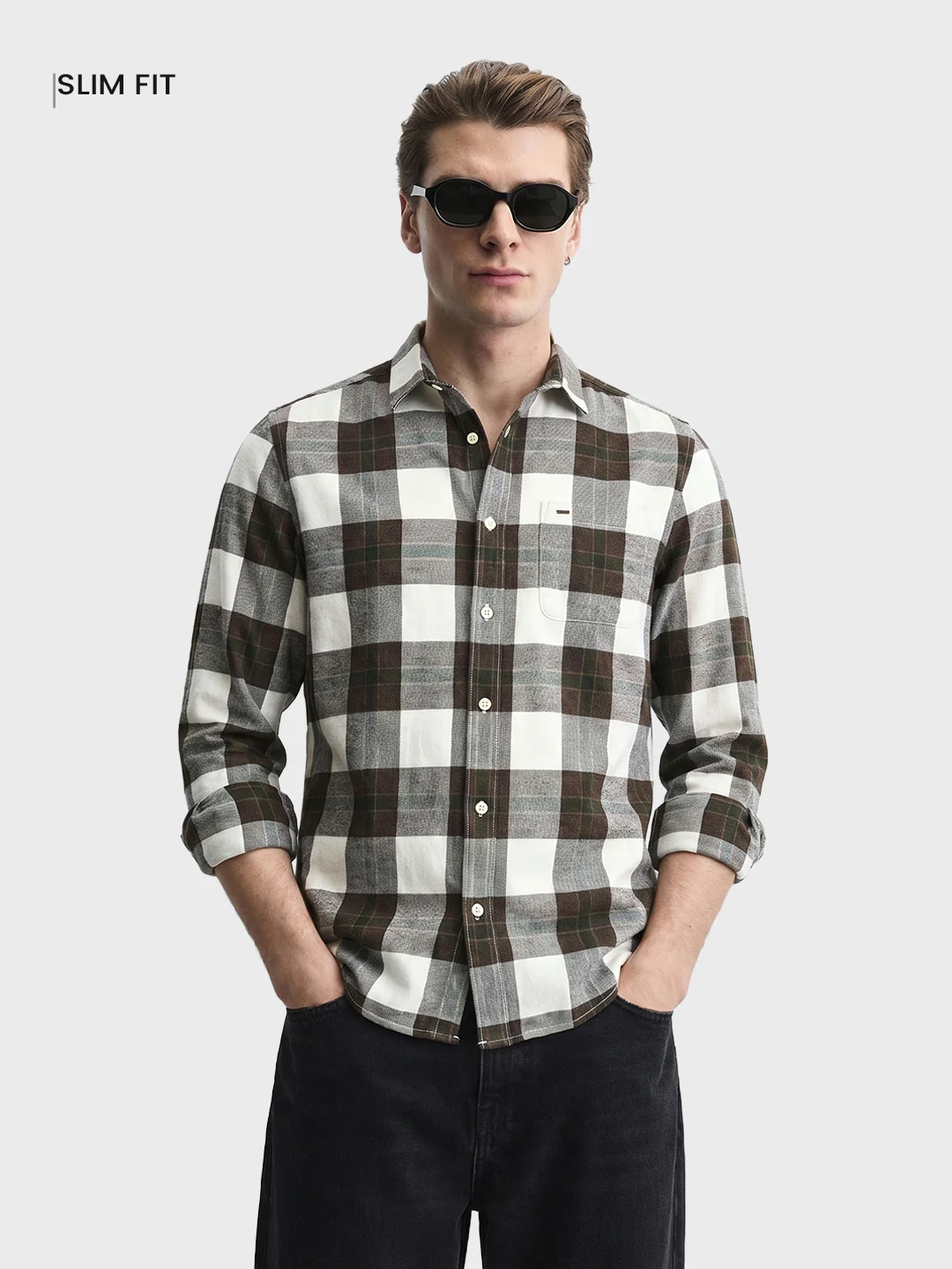 Men's Green Slim Fit Checkered Casual Shirt - Image 2