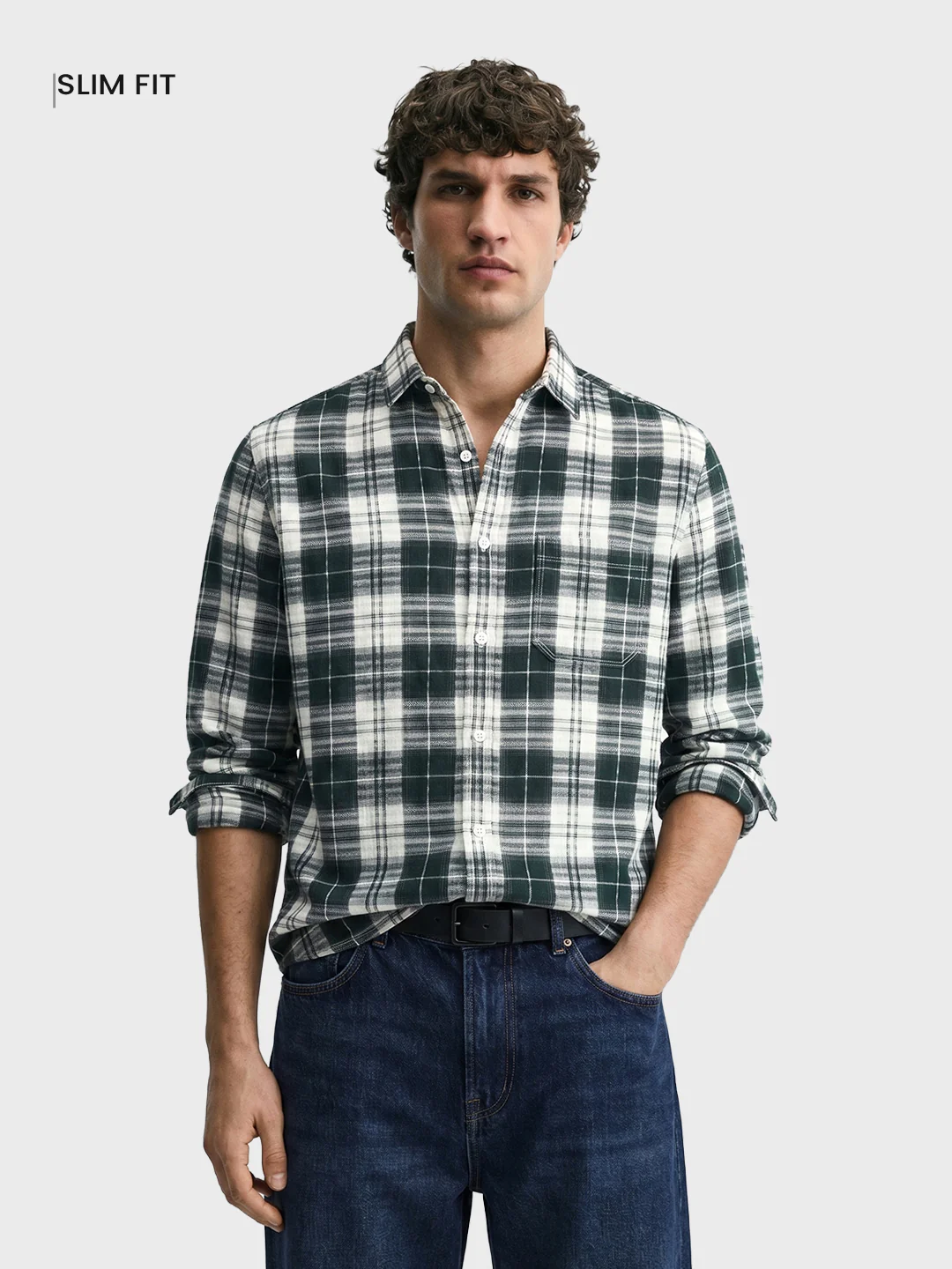 Men's Green Slim Fit Checkered Casual Shirt - Image 2