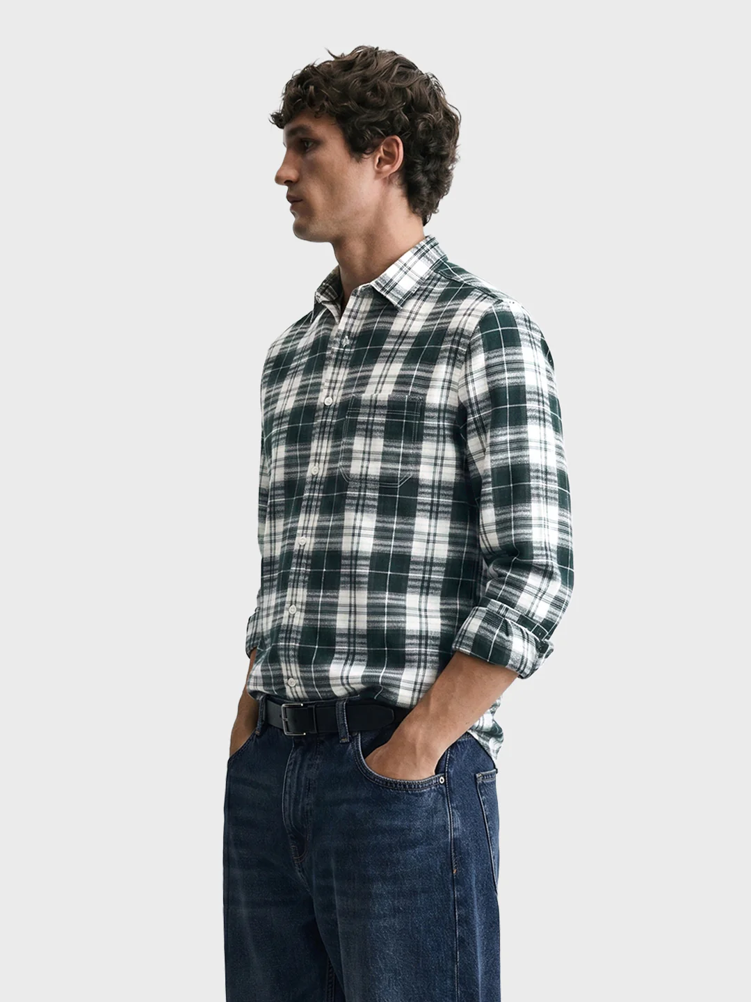 Men's Green Slim Fit Checkered Casual Shirt - Image 4