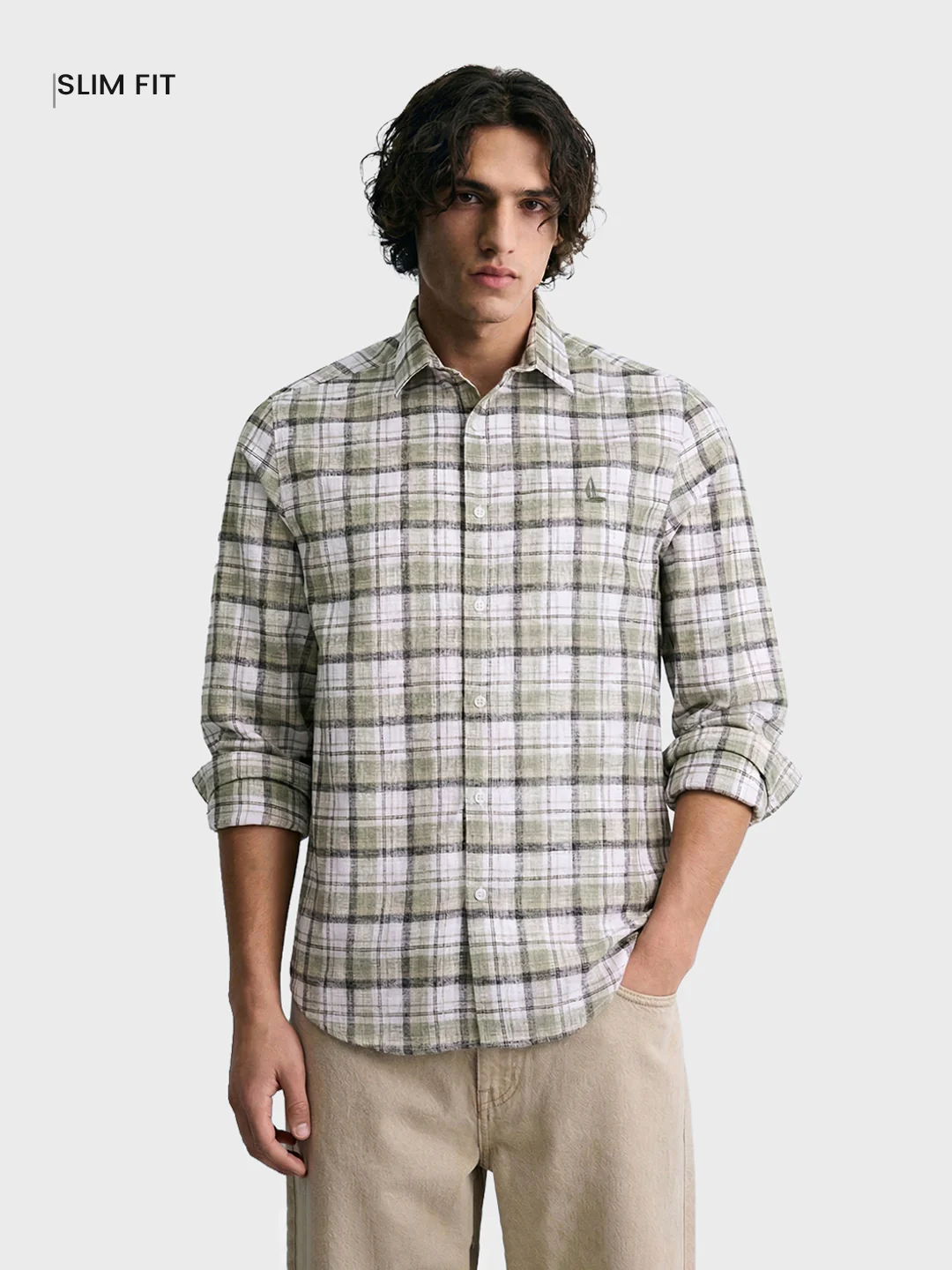Men's Green Slim Fit Checkered Casual Shirt - Image 2