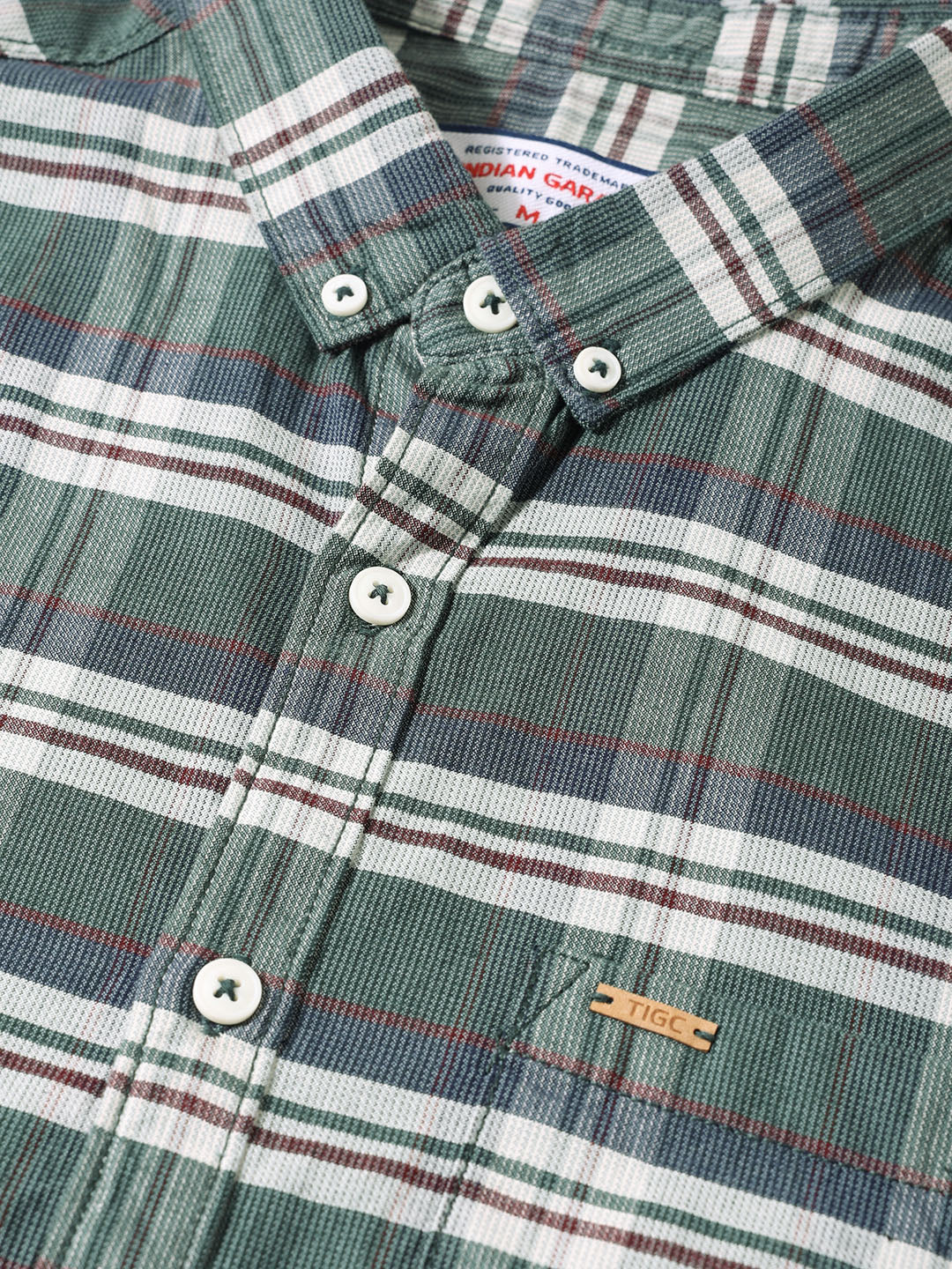 Men's Green Slim Fit Checkered Casual Shirt - Image 3
