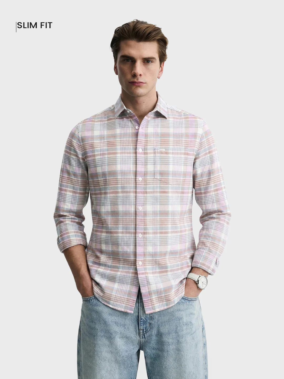 Men's Green Slim Fit Checkered Casual Shirt - Image 2