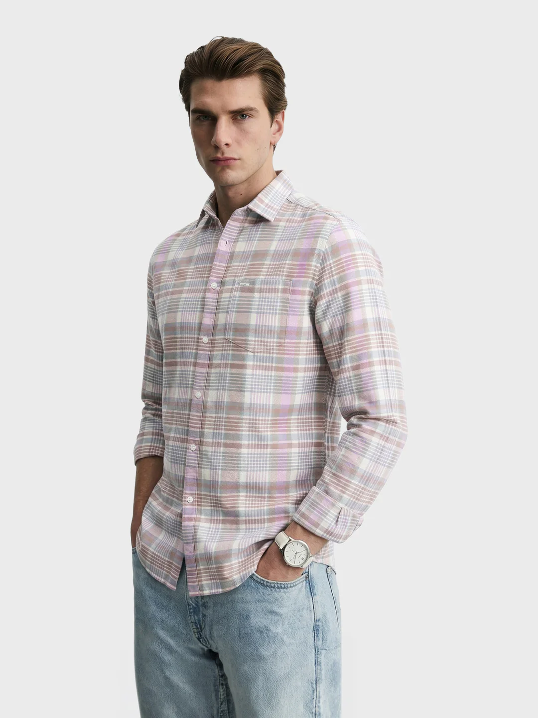 Men's Green Slim Fit Checkered Casual Shirt - Image 4