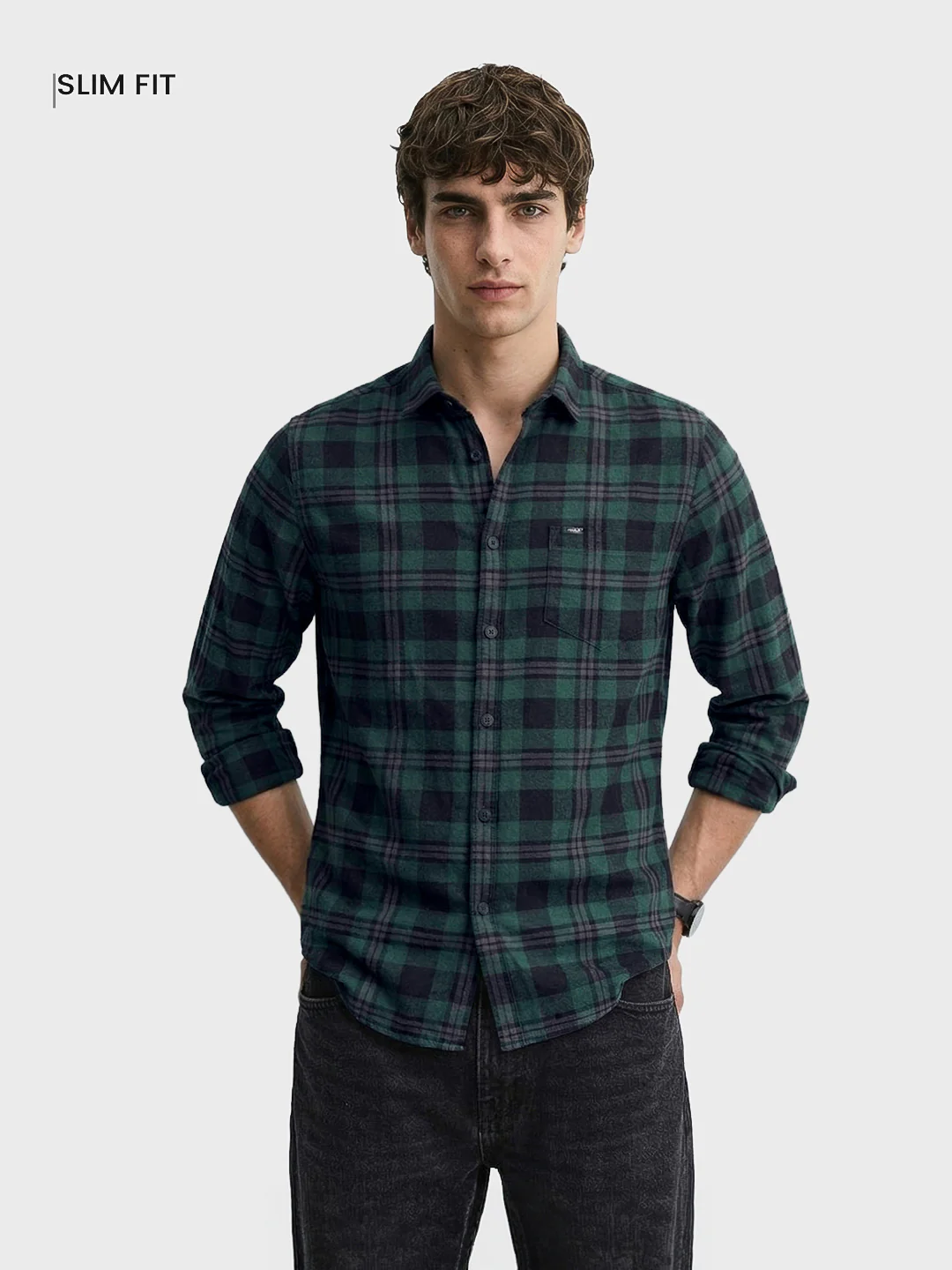 Men's Green Slim Fit Checkered Casual Shirt - Image 2