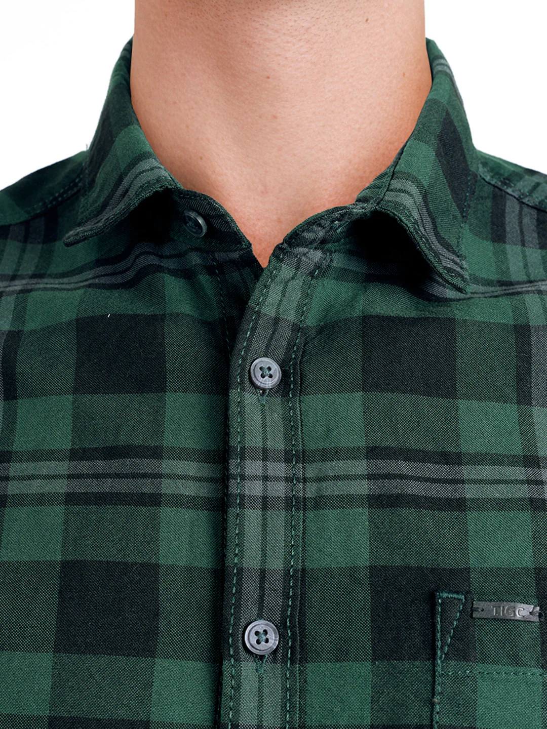 Men's Green Slim Fit Checkered Casual Shirt - Image 3