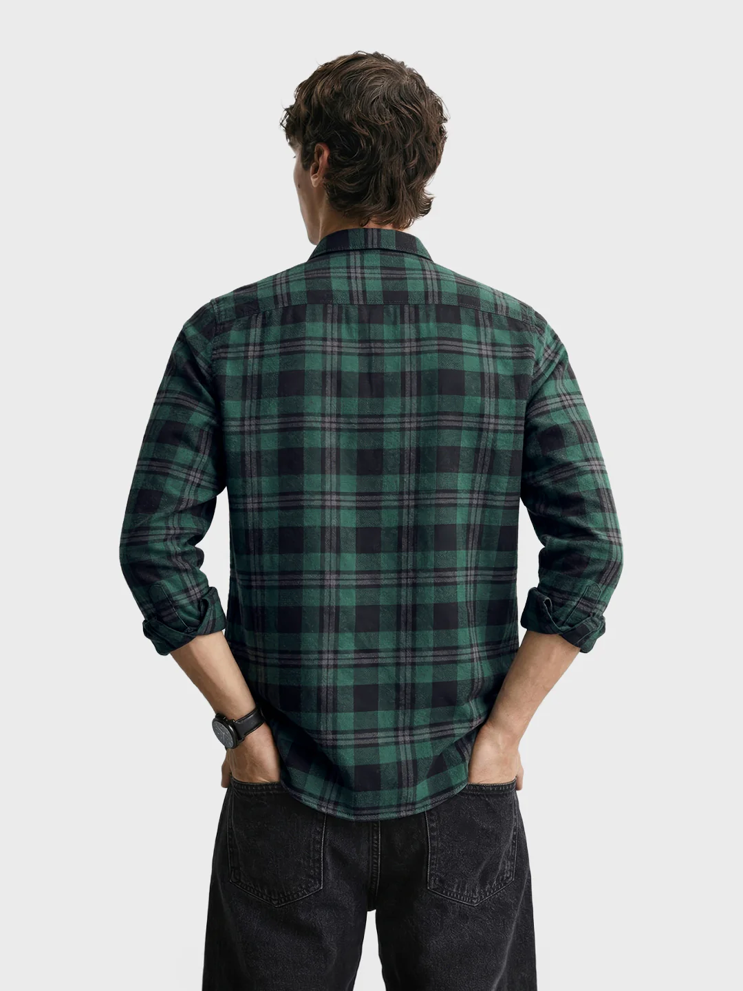 Men's Green Slim Fit Checkered Casual Shirt - Image 5