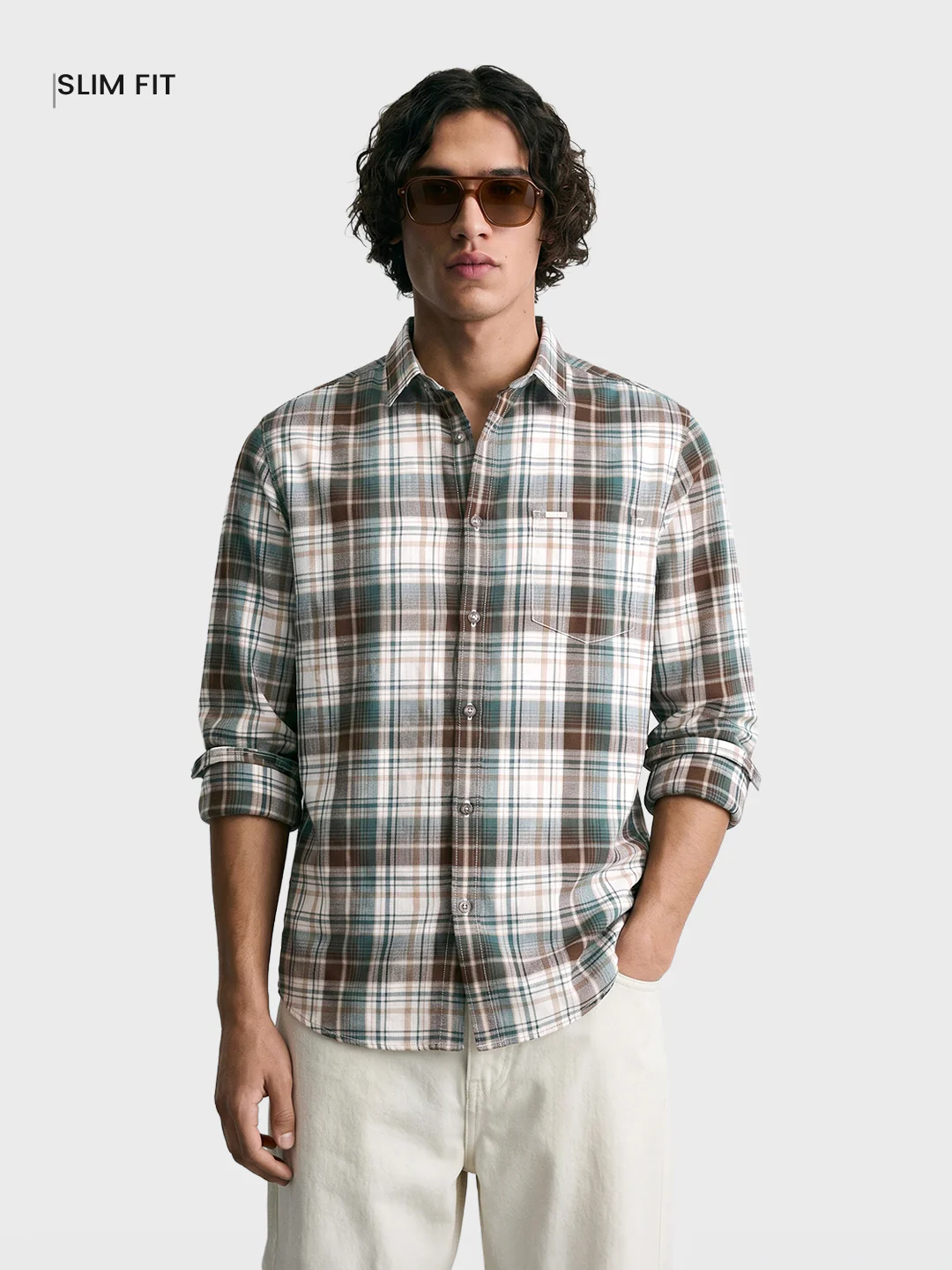 Men's Green Slim Fit Checkered Casual Shirt - Image 2
