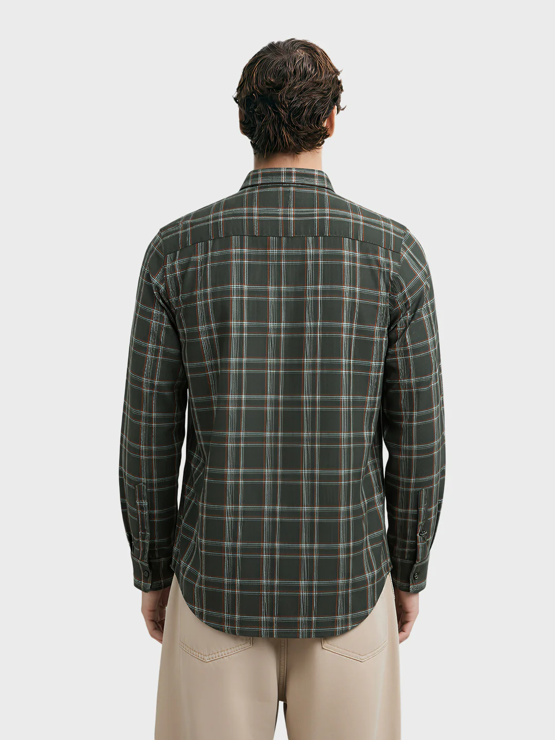 Men's Green Slim Fit Checkered Casual Shirts - Image 2