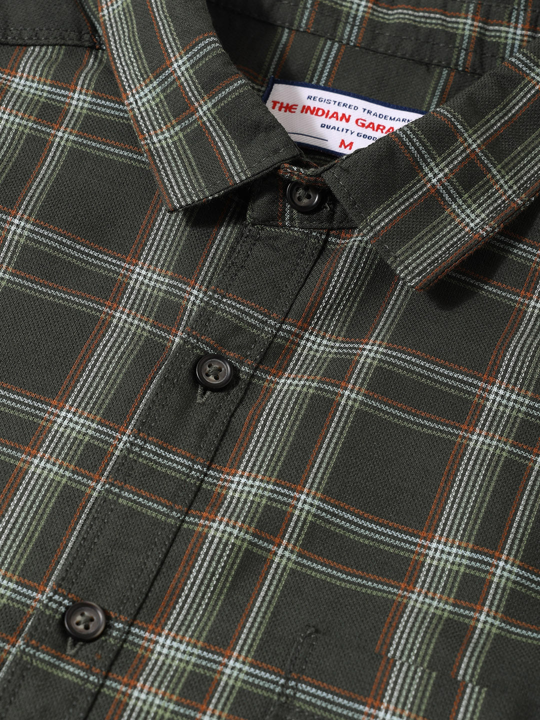 Men's Green Slim Fit Checkered Casual Shirts - Image 3