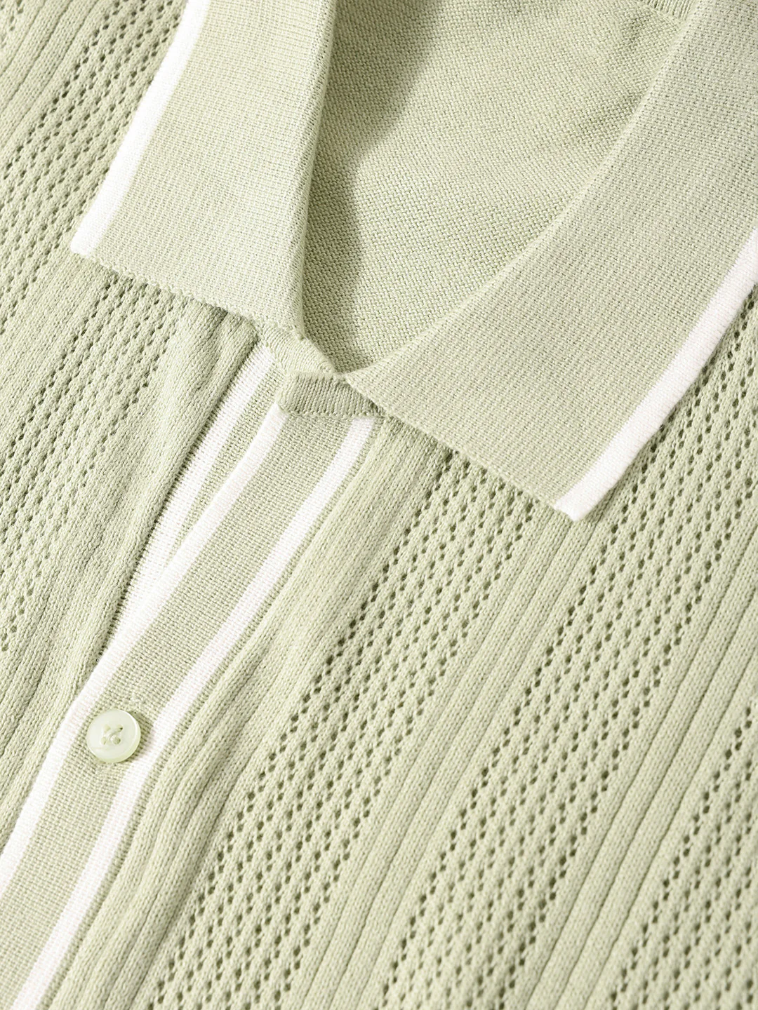 Men's Green Slim Fit Flat Knit Textured Shirt - Image 8
