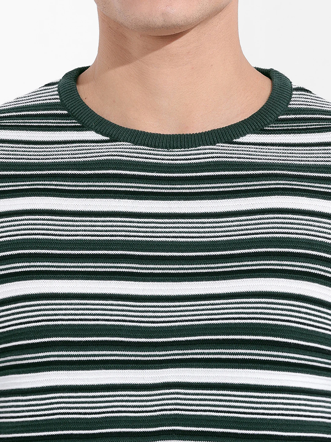 Men's Bottle Green Slim Fit Textured Flat Knit T-Shirt - Image 3