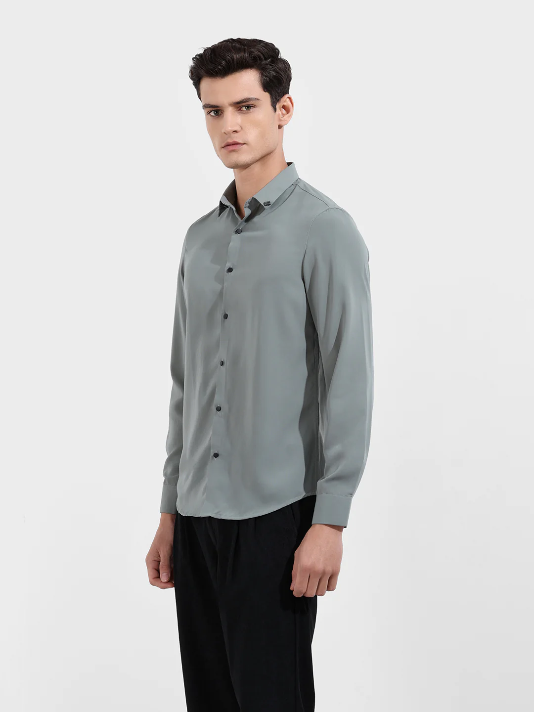 Men's Green Slim Fit Party Wear Solid Shirt - Image 4