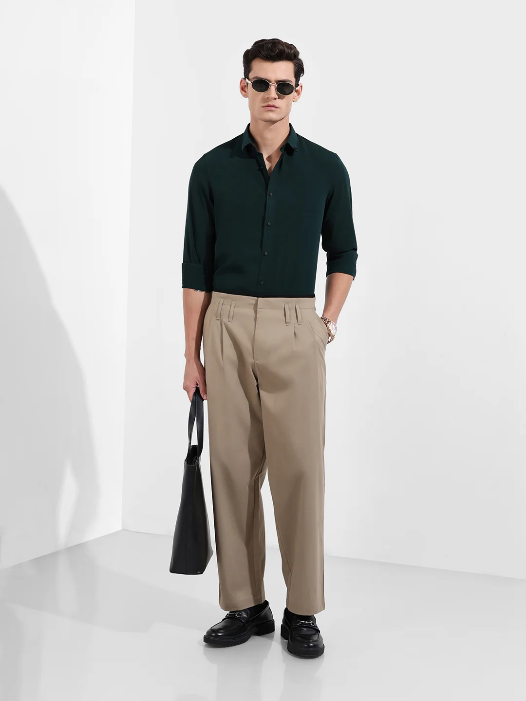 Men's Green Slim Fit Party Wear Solid Shirt - Image 2