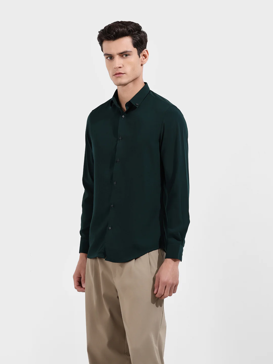 Men's Green Slim Fit Party Wear Solid Shirt - Image 3