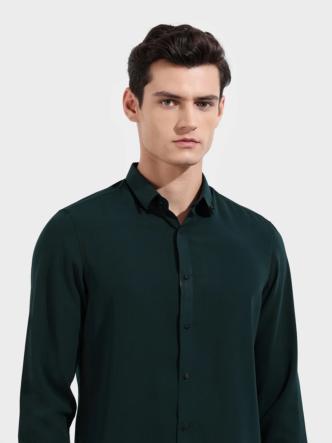Men's Green Slim Fit Party Wear Solid Shirt - Image 4