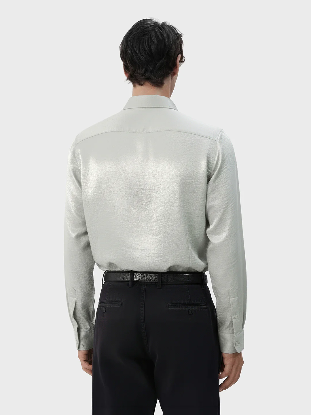 Men's Green Slim Fit Party Wear Solid Shirt - Image 2