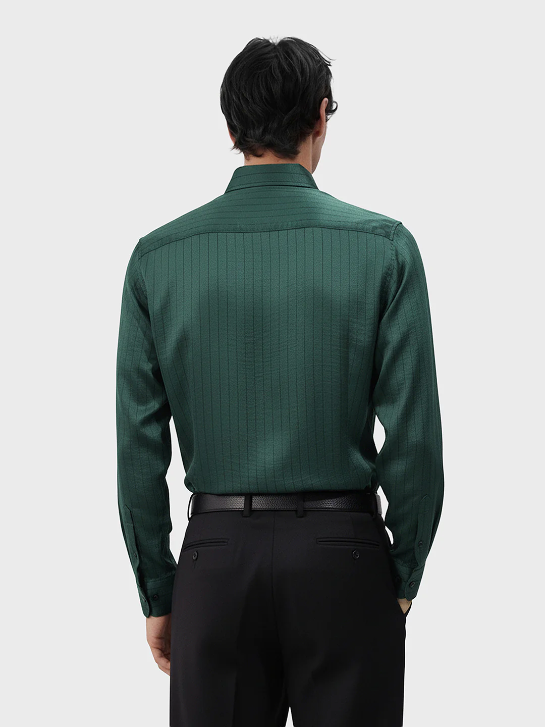 Men's Green Slim Fit Party Wear Striped Shirt - Image 2