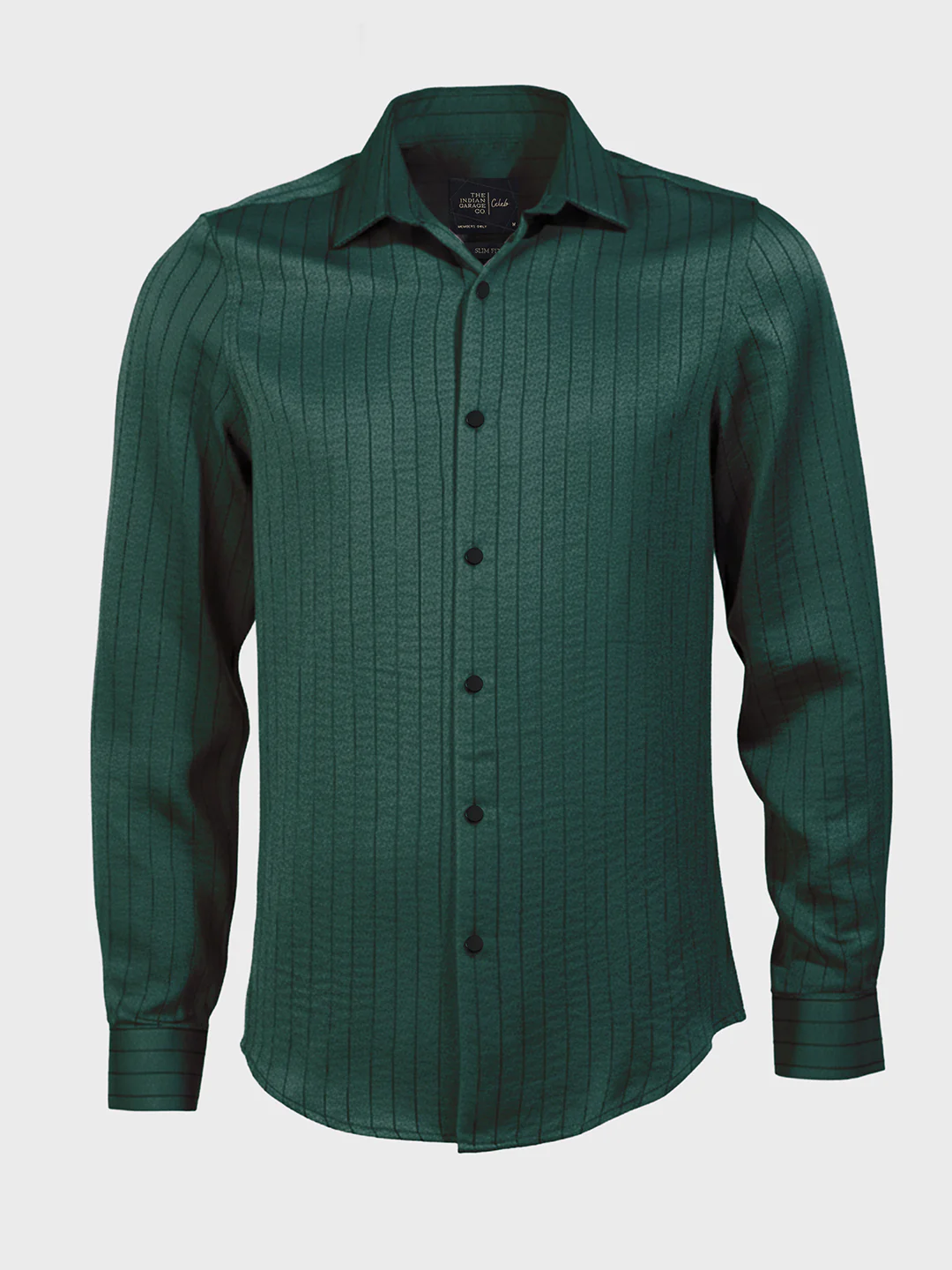 Men's Green Slim Fit Party Wear Striped Shirt - Image 3