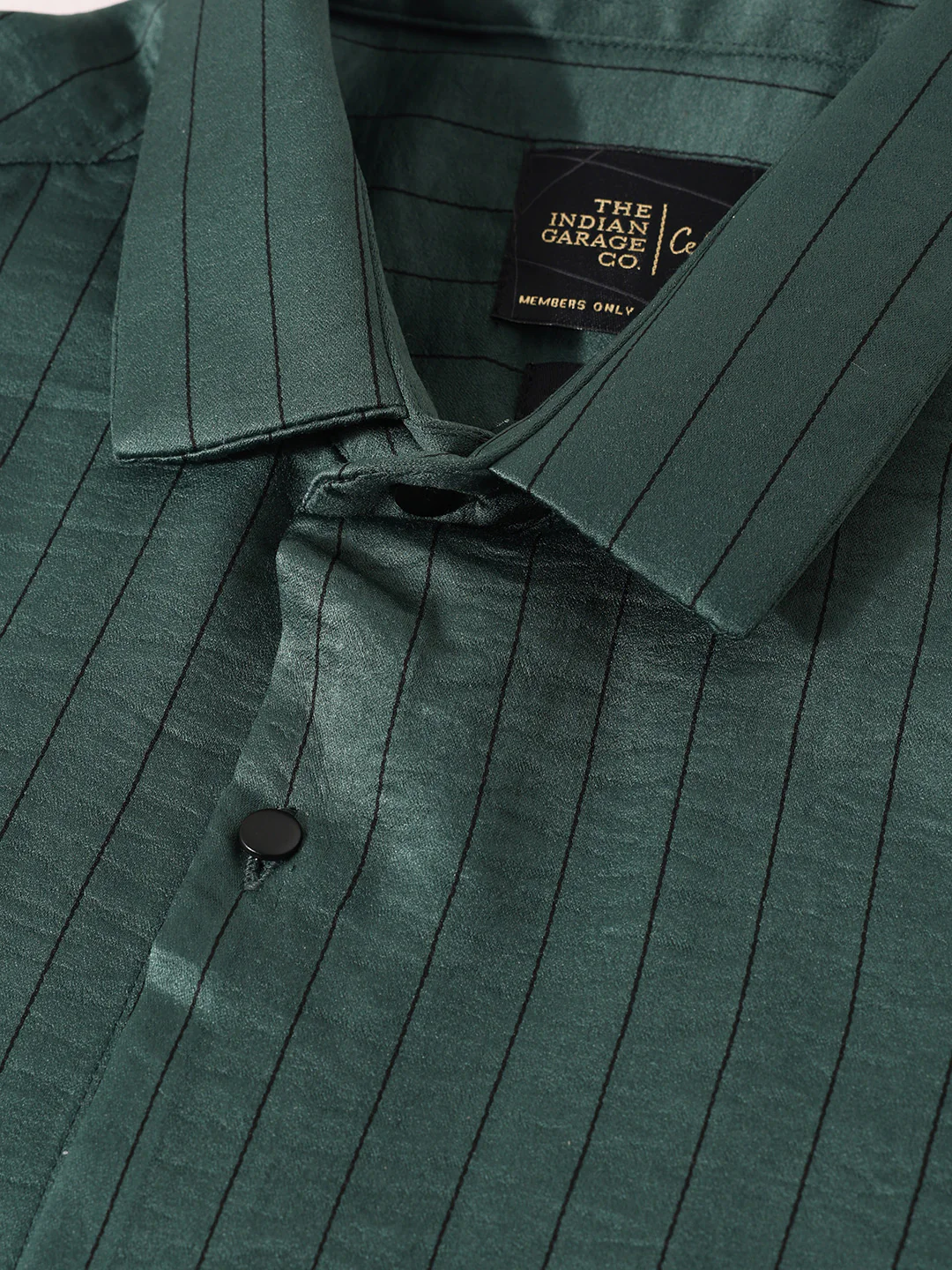 Men's Green Slim Fit Party Wear Striped Shirt - Image 5
