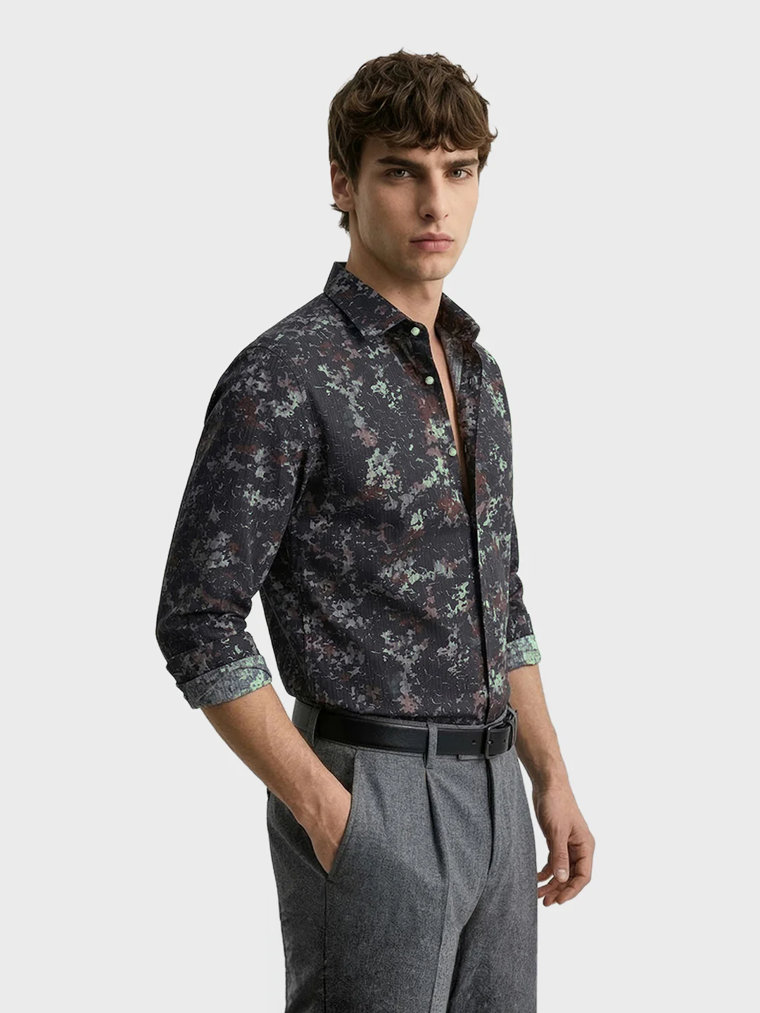 Men's Green Slim Fit Printed Casual Shirt - Image 4