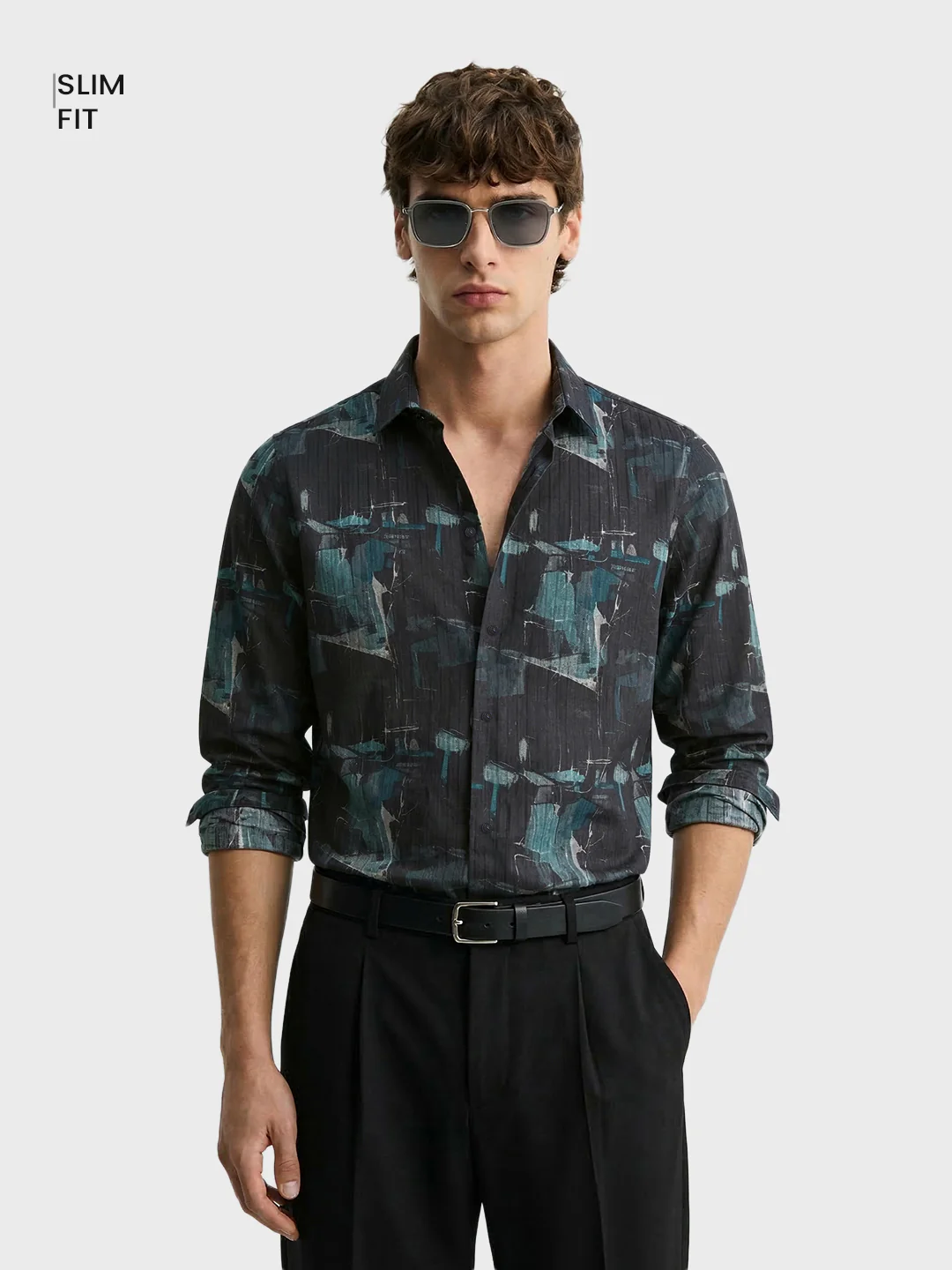 Men's Green Slim Fit Printed Casual Shirt - Image 2