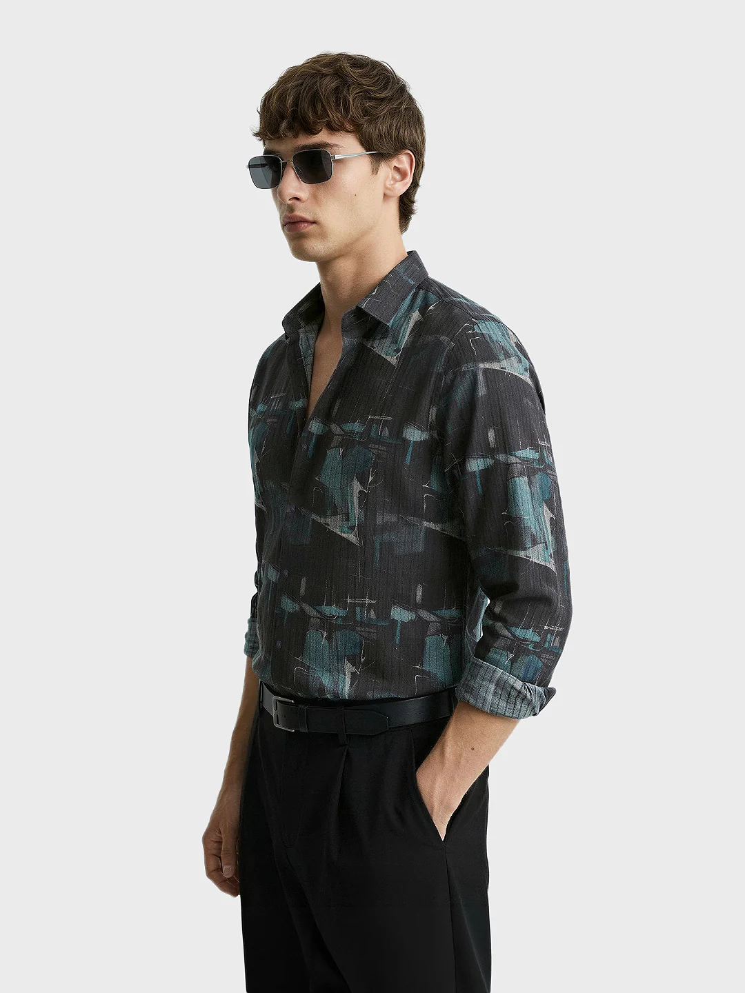 Men's Green Slim Fit Printed Casual Shirt - Image 4