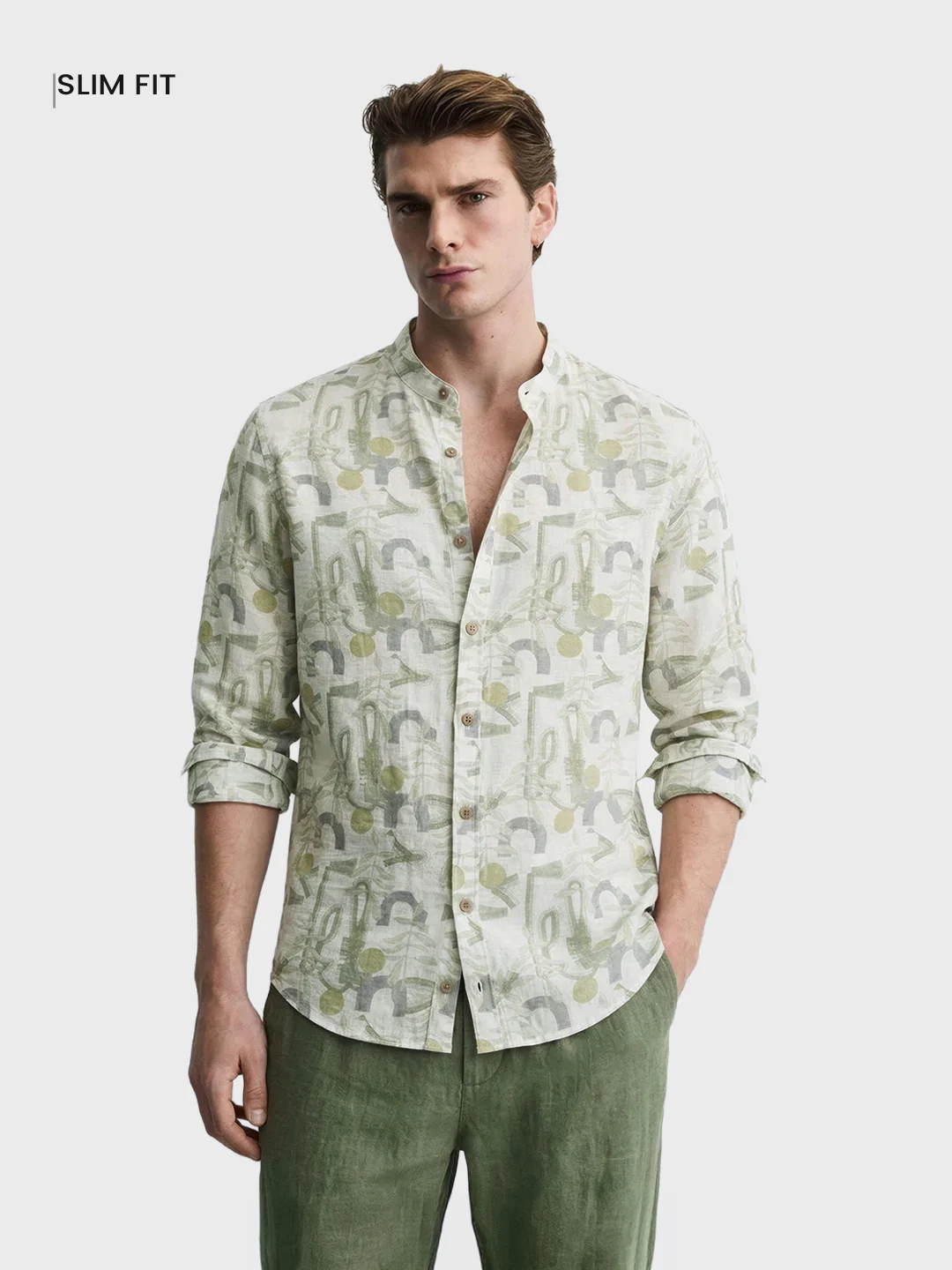 Men's Green Slim Fit Printed Casual Shirt - Image 2