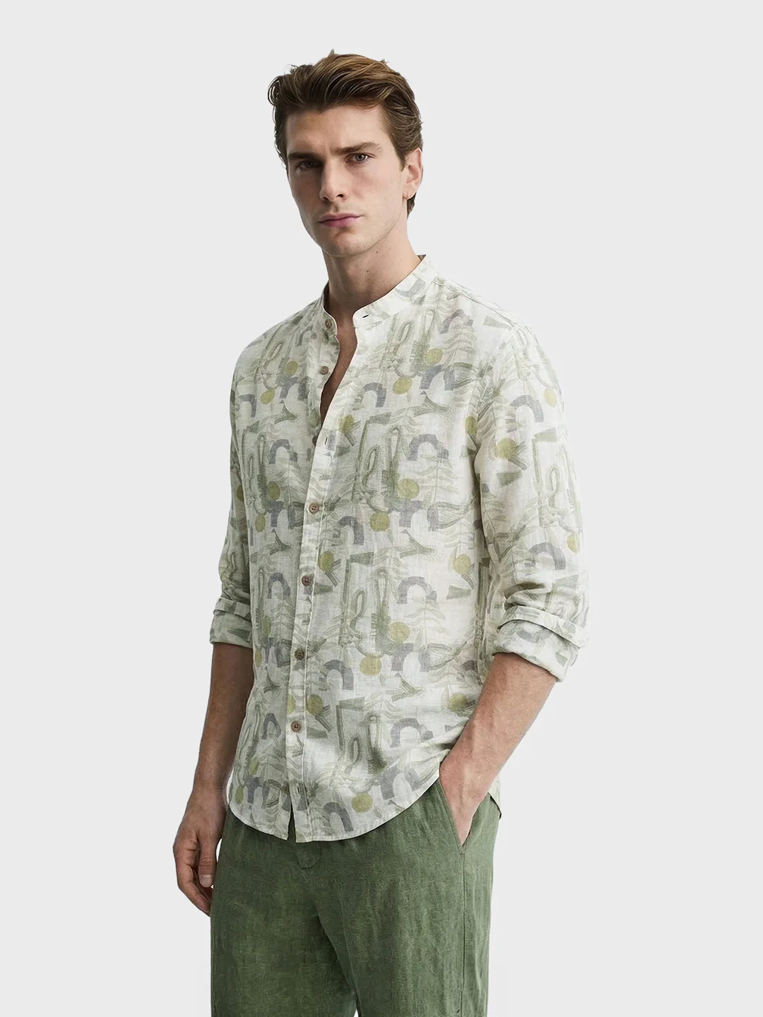 Men's Green Slim Fit Printed Casual Shirt - Image 4
