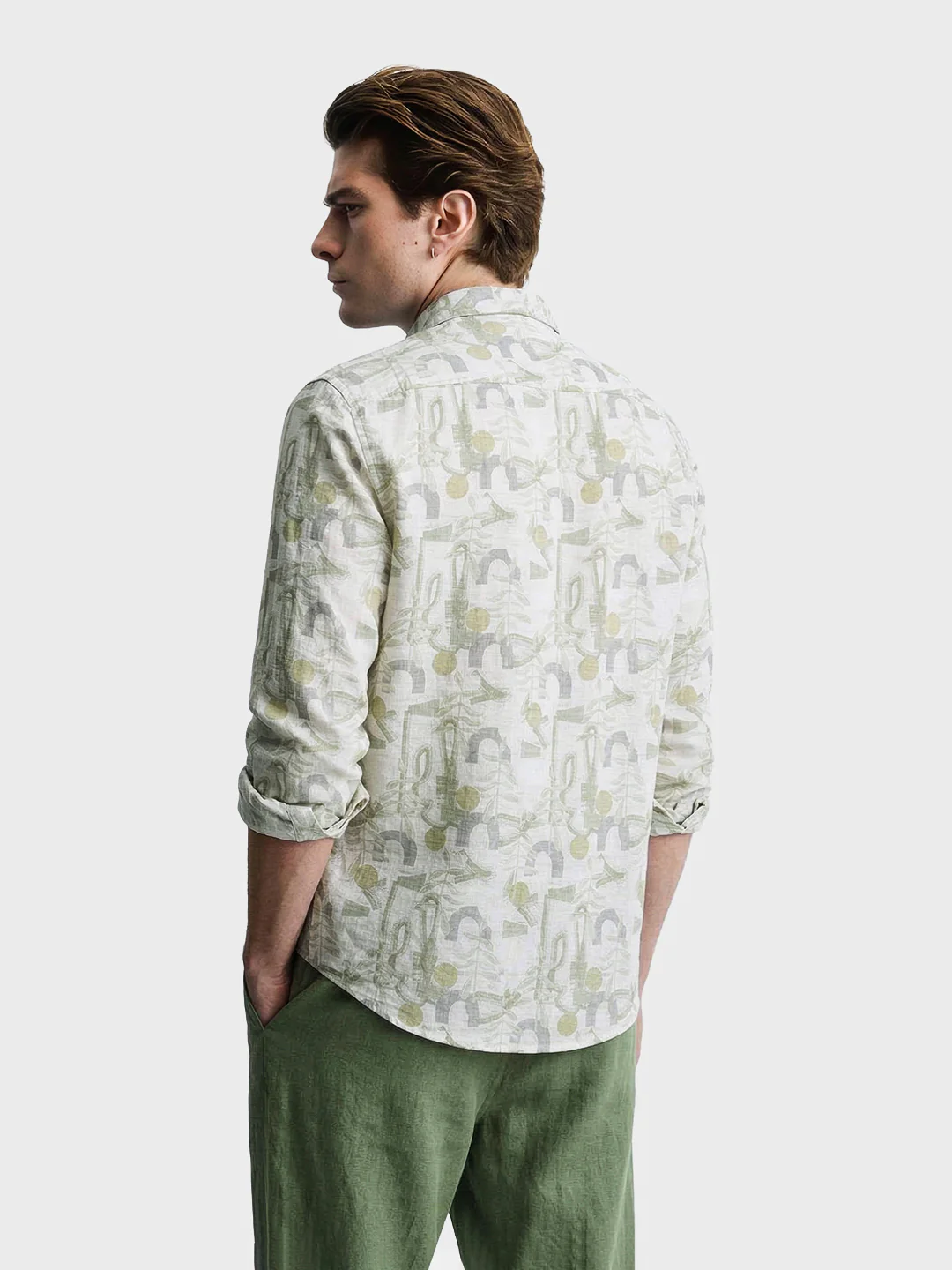 Men's Green Slim Fit Printed Casual Shirt - Image 5