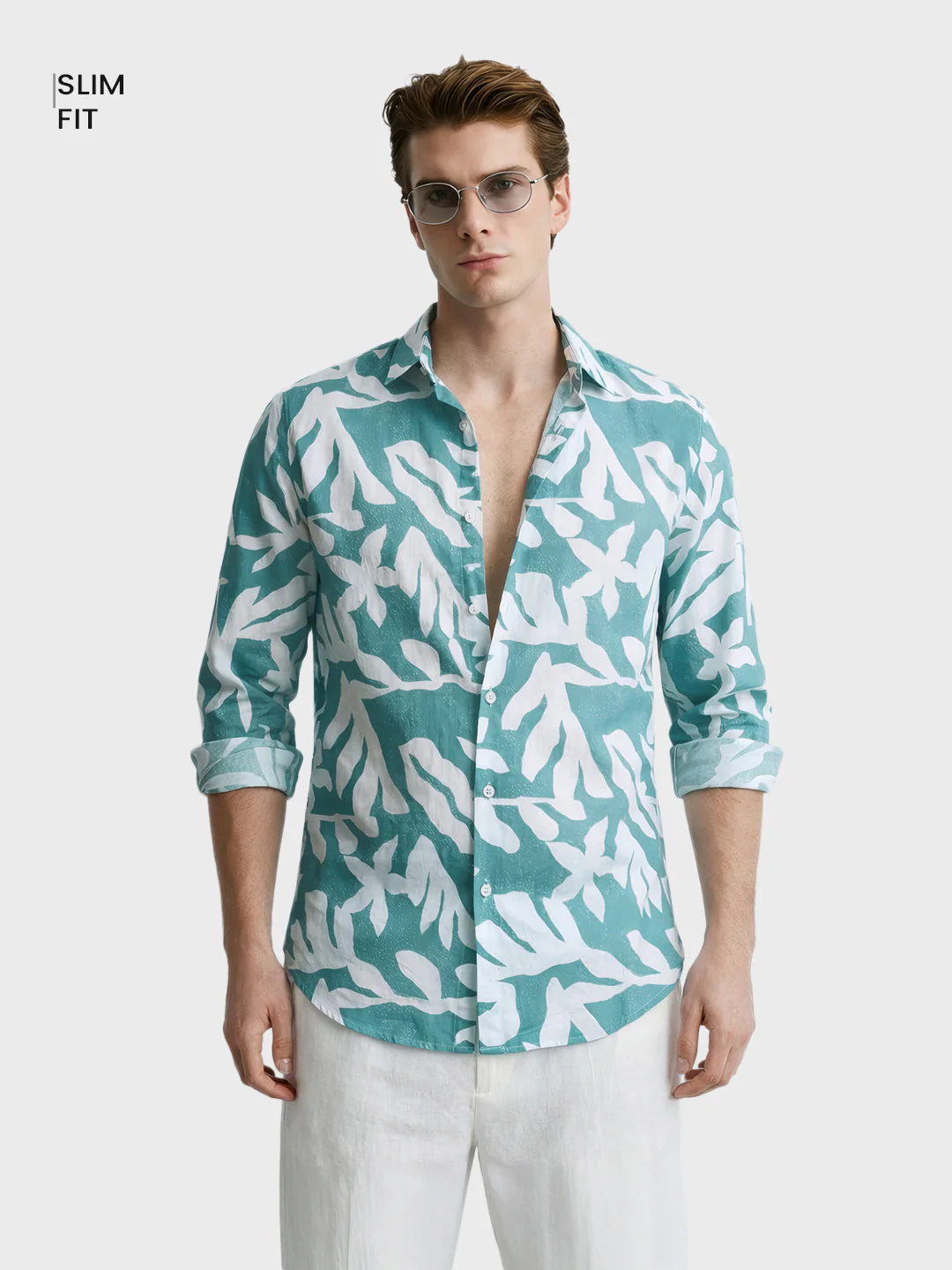 Men's Green Slim Fit Printed Casual Shirts - Image 2