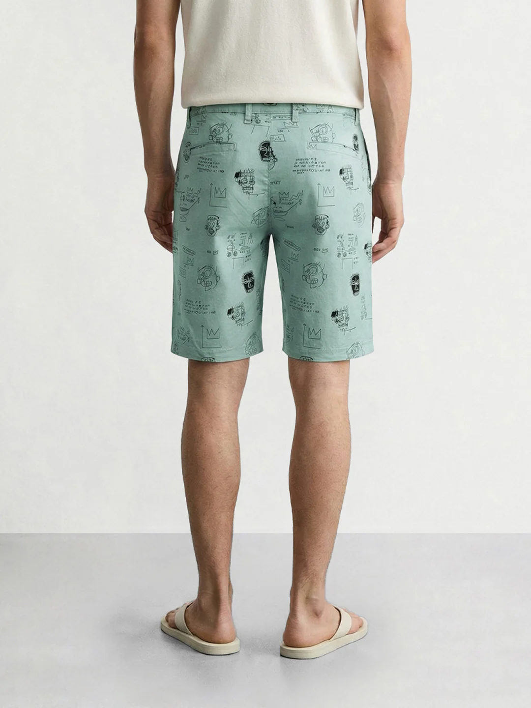 Men's Green Slim Fit Printed Casual Shorts - Image 2
