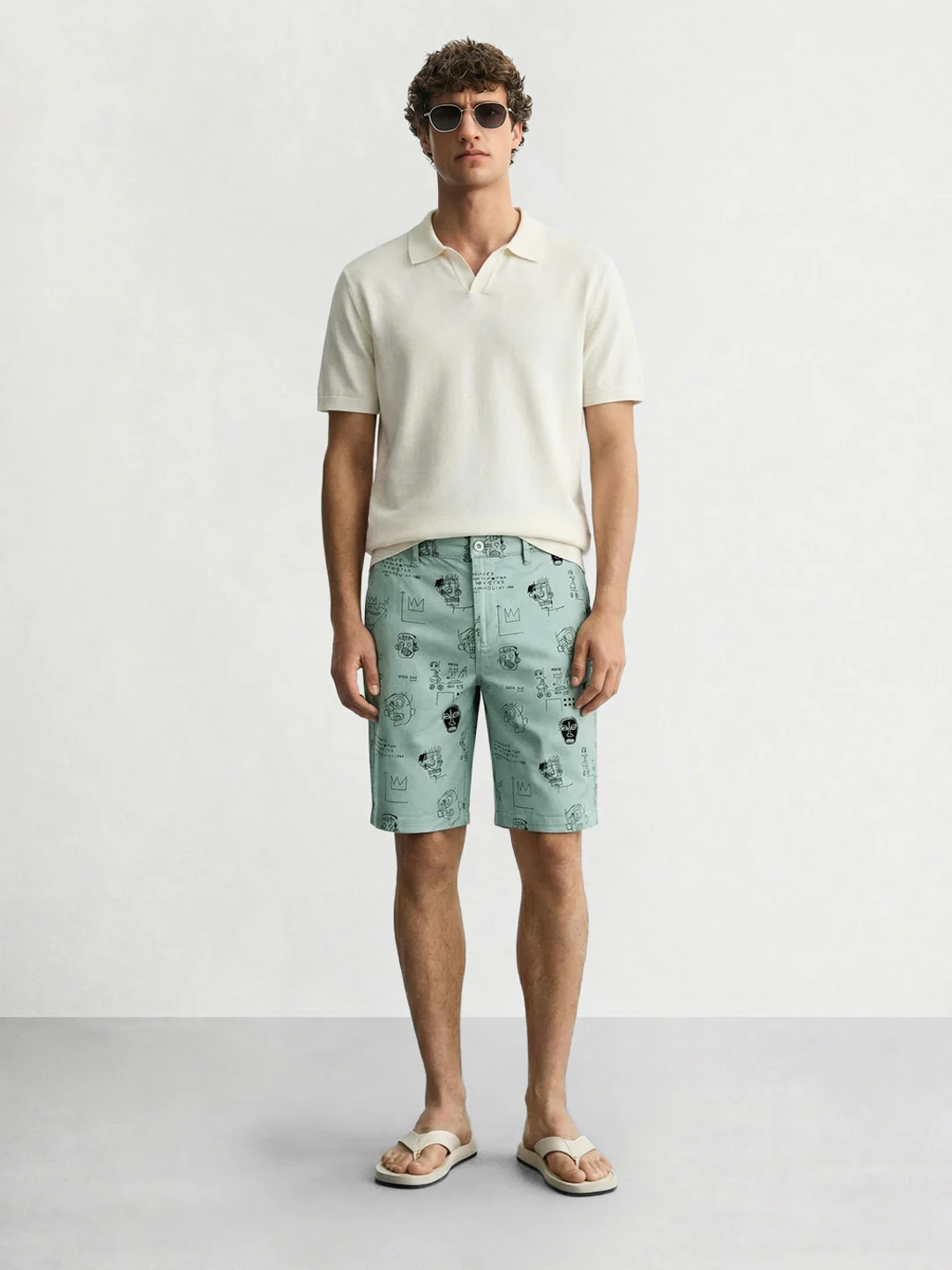Men's Green Slim Fit Printed Casual Shorts - Image 3